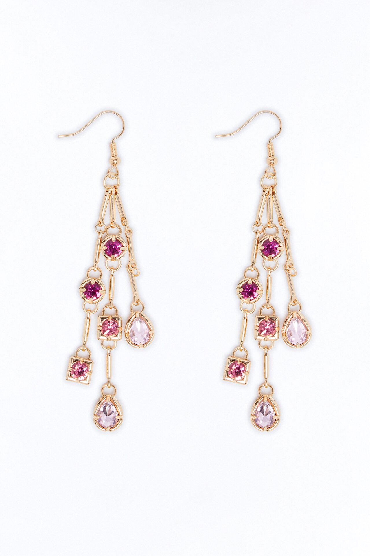 Rhinestone Twinkle Drop Earrings - Gold/Pink