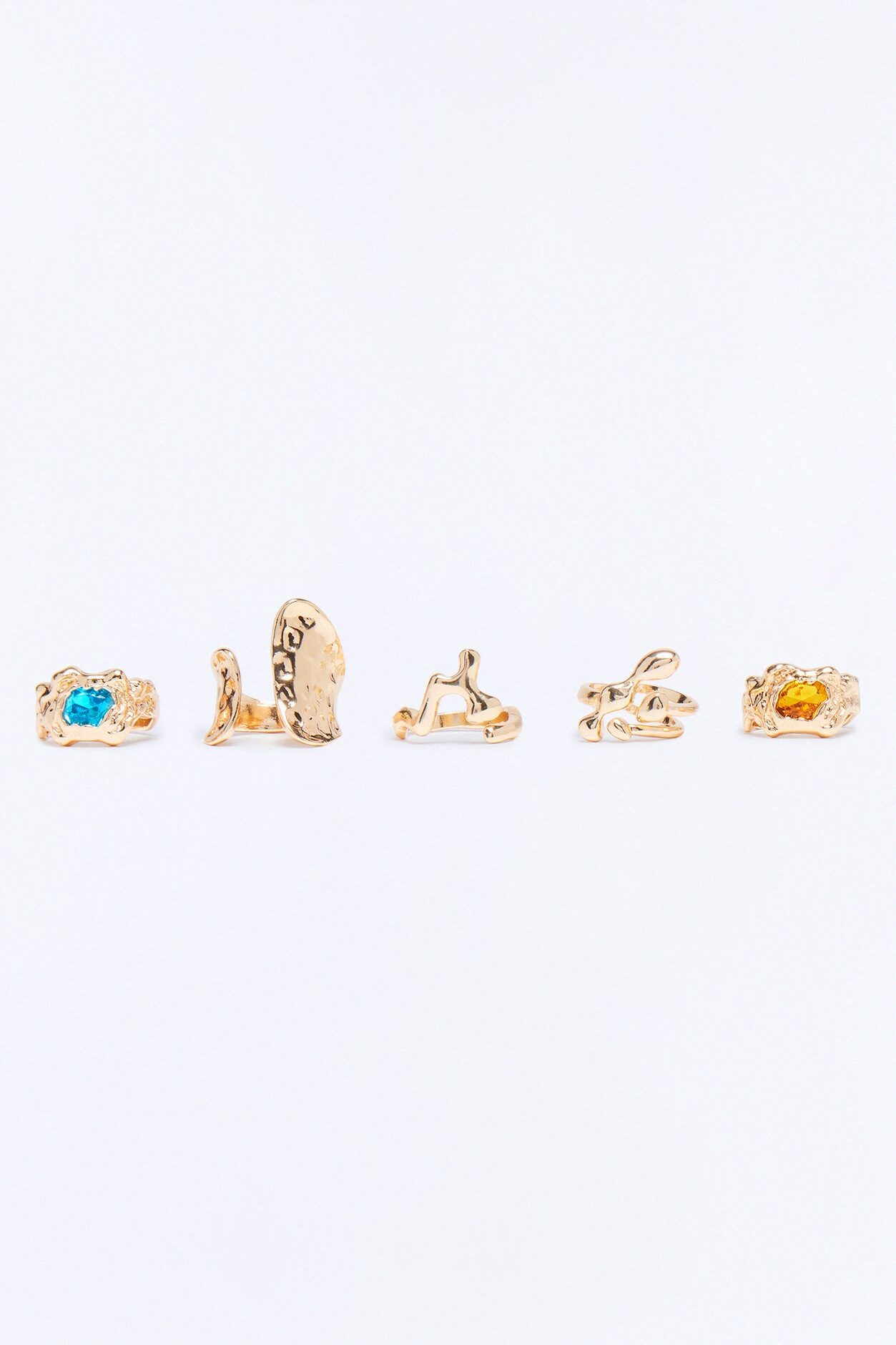 Sonia Rhinestone 5 Piece Ring Set - Gold/combo