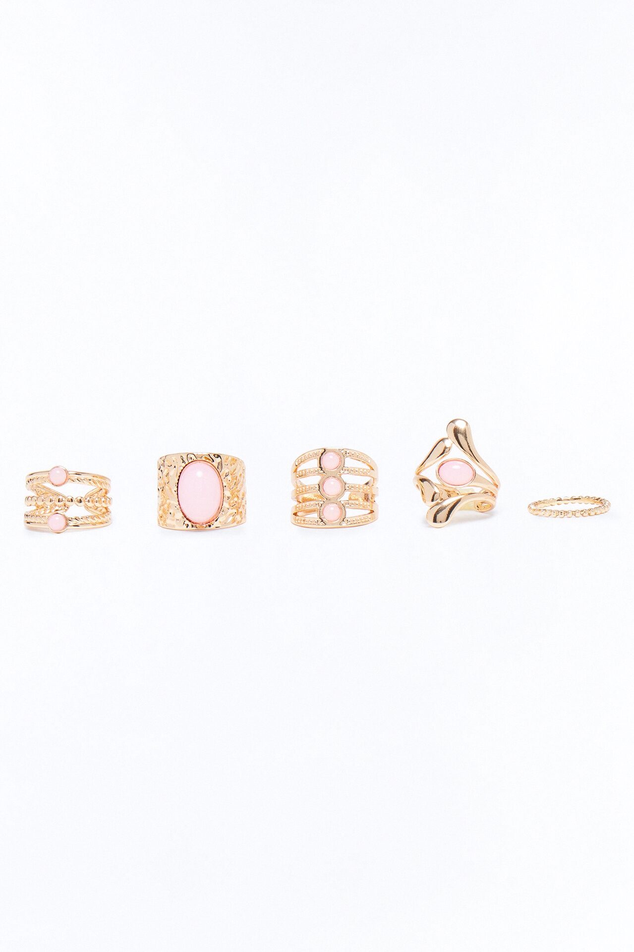 Avery Jeweled 5 Piece Ring Set - Gold/Pink