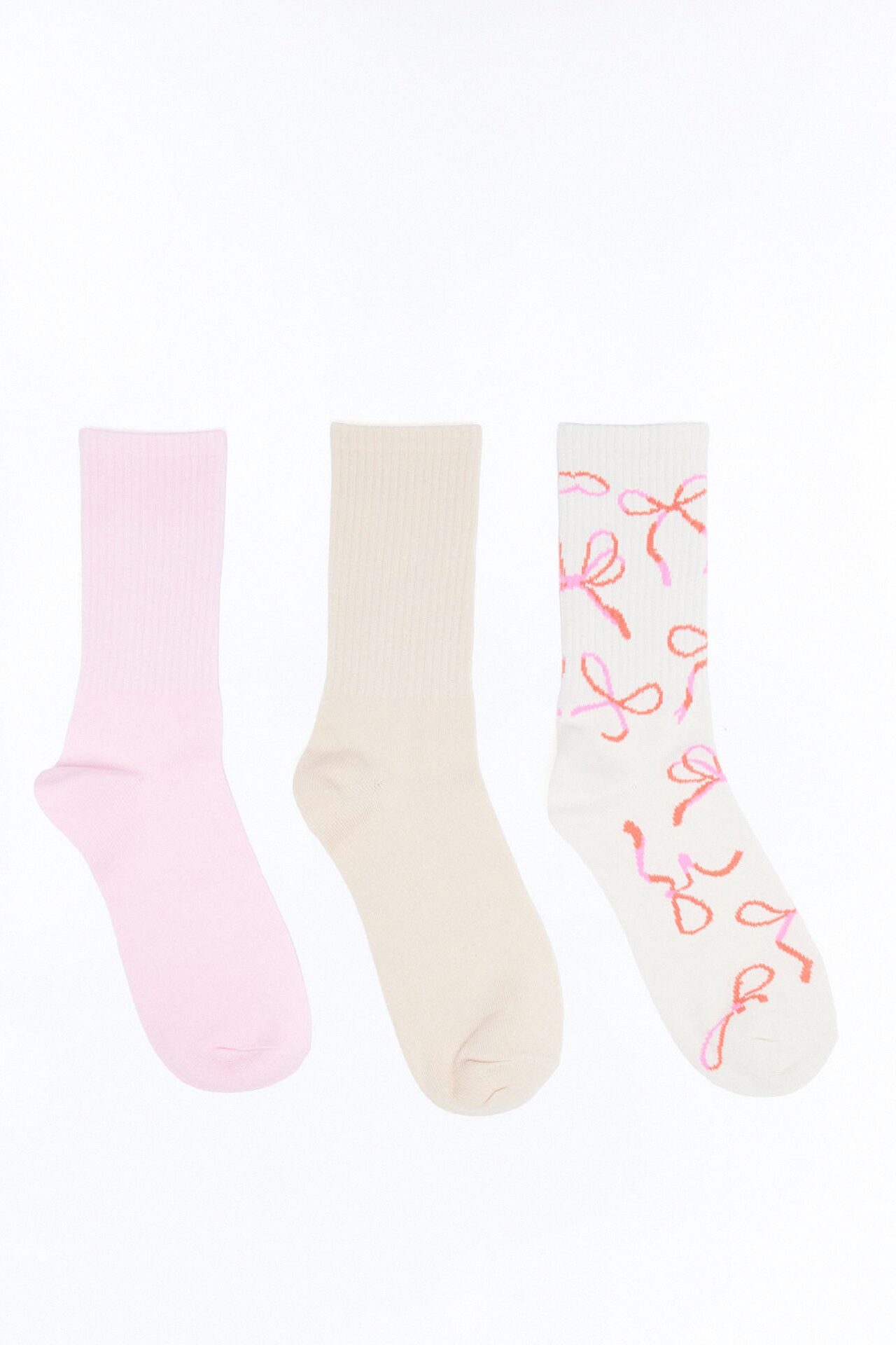 Bows And Promises 3 Pack Crew Socks - Pink/combo