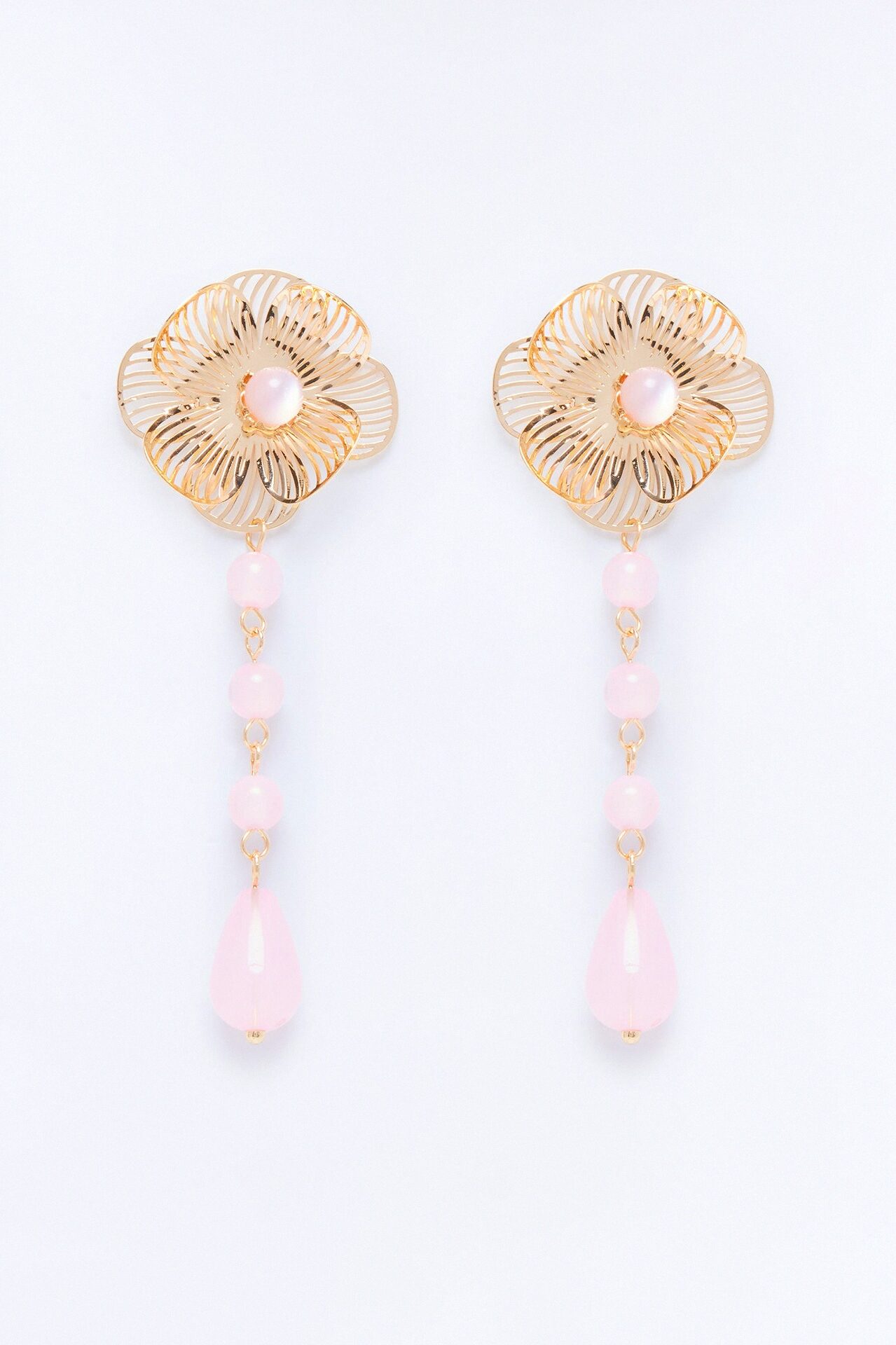 Roseveil Drop Earrings - Gold/Pink