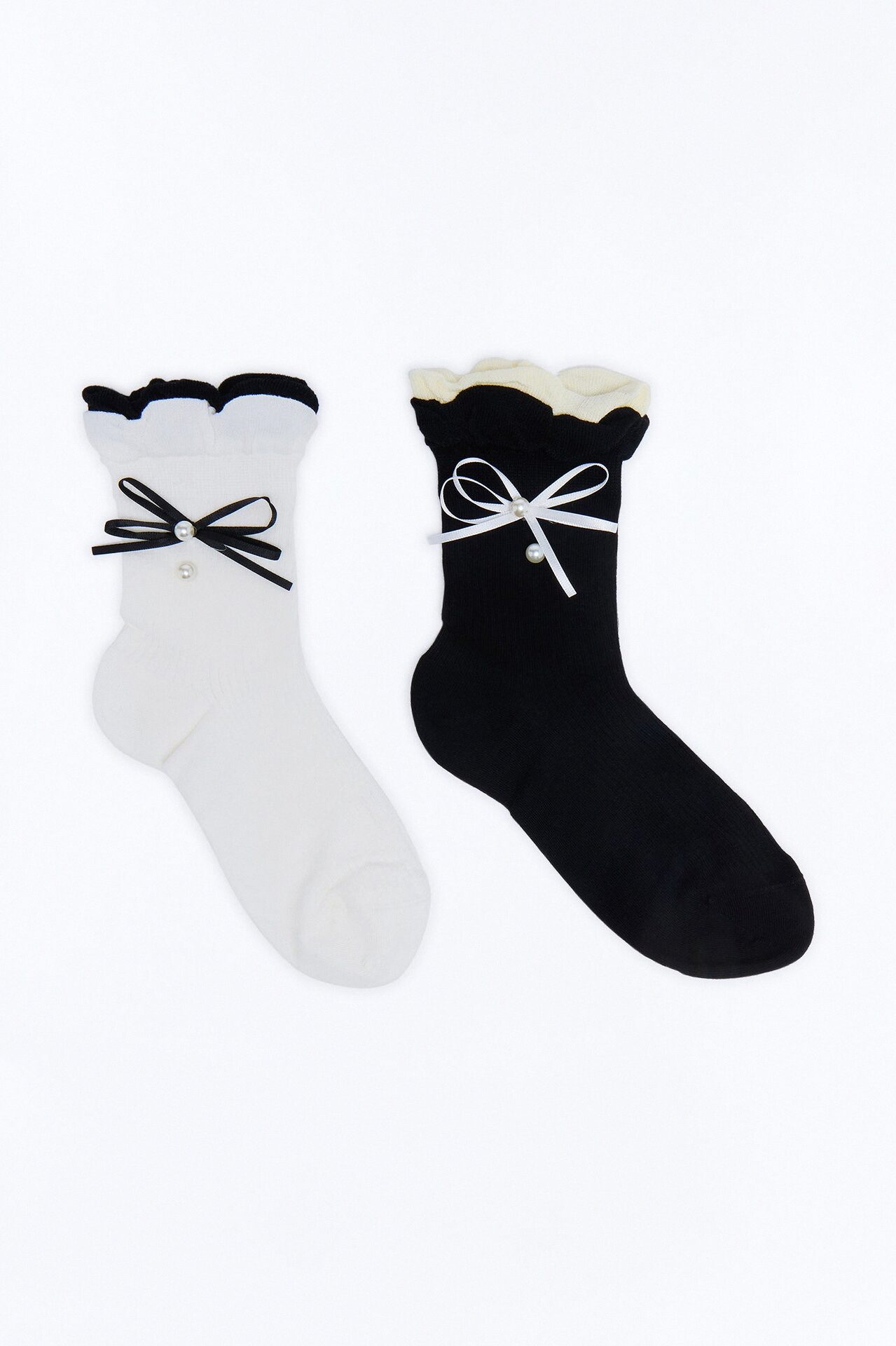 Bows And Pearls 2 Pack Crew Socks - Cream/combo