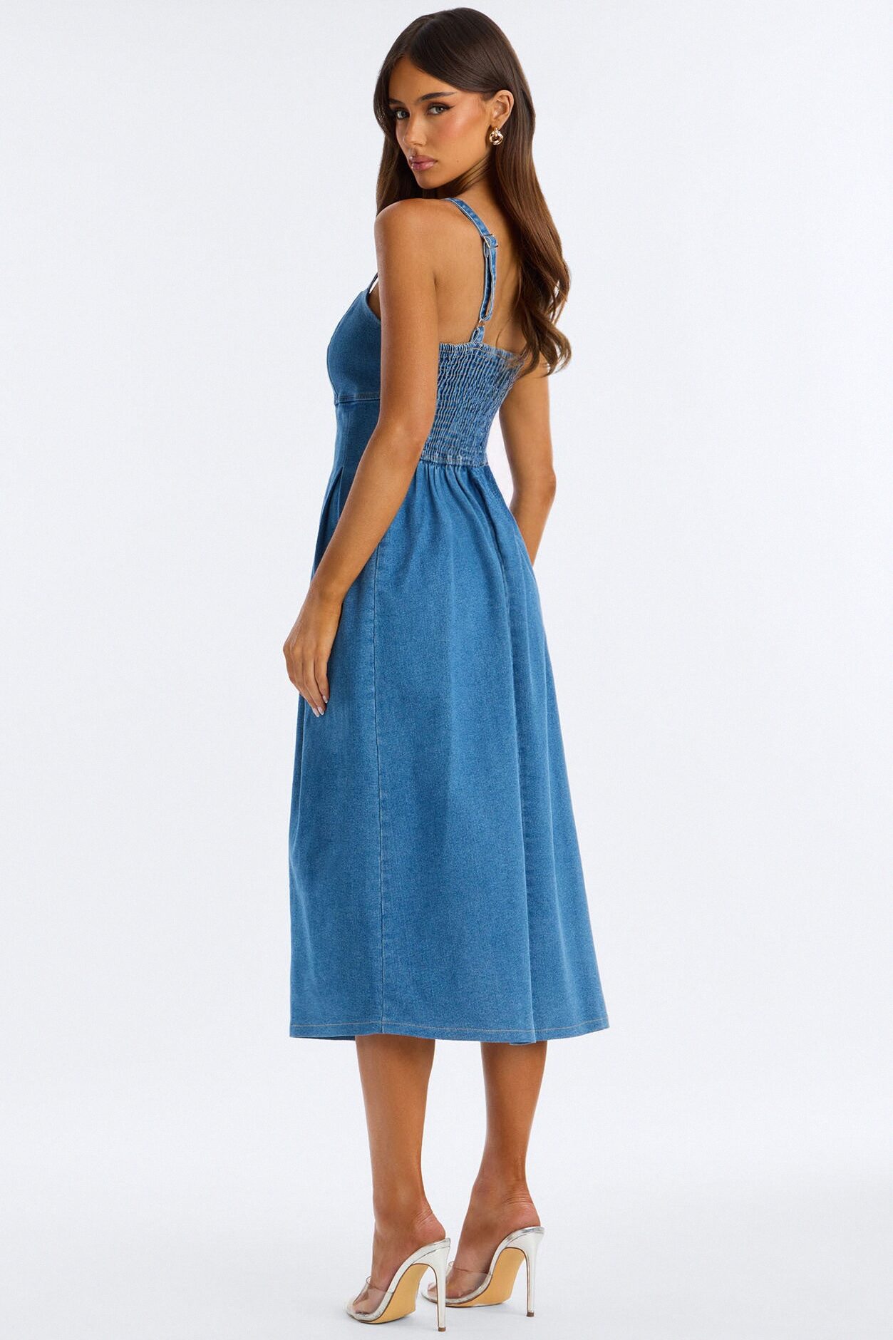 Greta Pleated Denim Midi Dress - Medium Wash