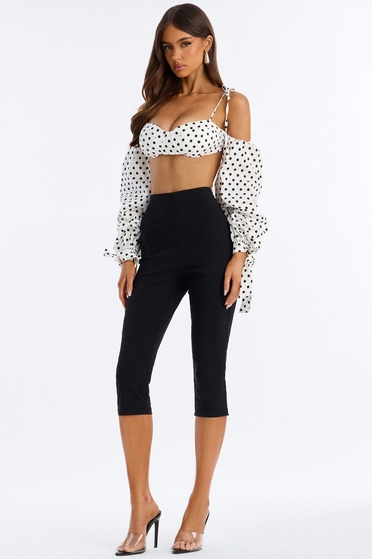 Cool Girl Behavior Polka Dot Long Sleeve Bralette - White/combo