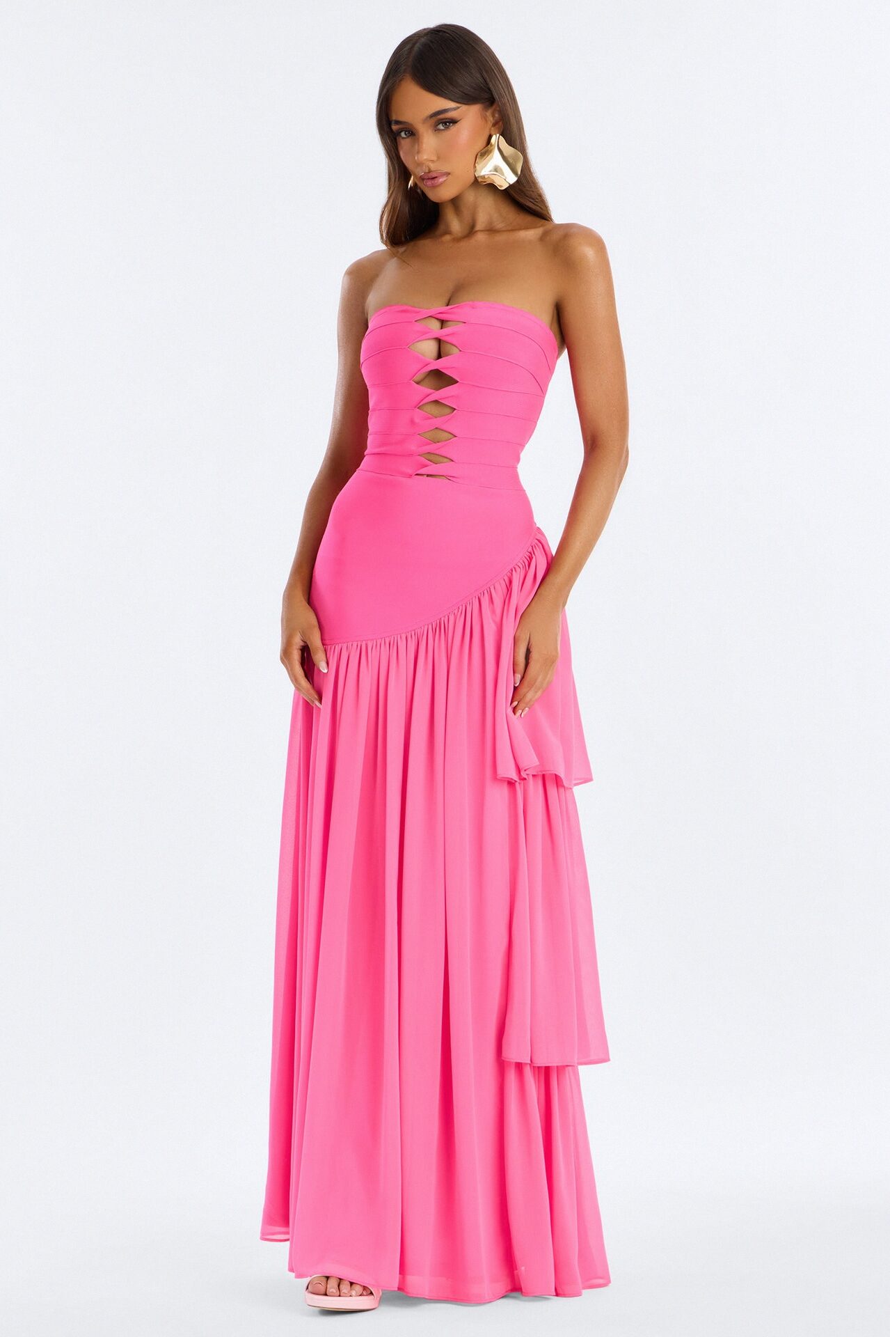 Center Stage Cut Out Bandage Maxi Dress - Hot Pink