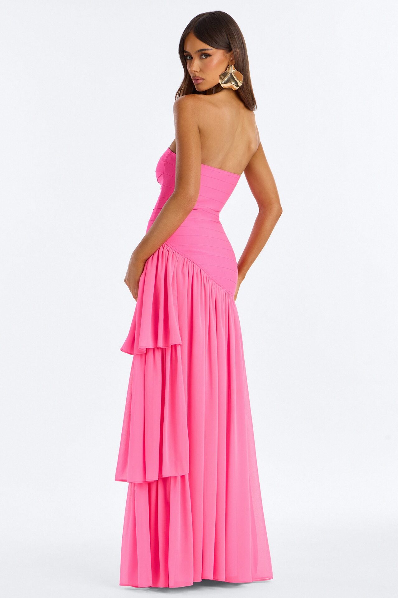 Center Stage Cut Out Bandage Maxi Dress - Hot Pink