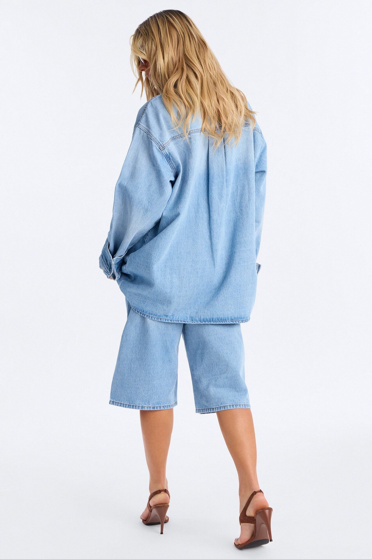 Going Downtown Denim Belted Jort Set - Light Wash