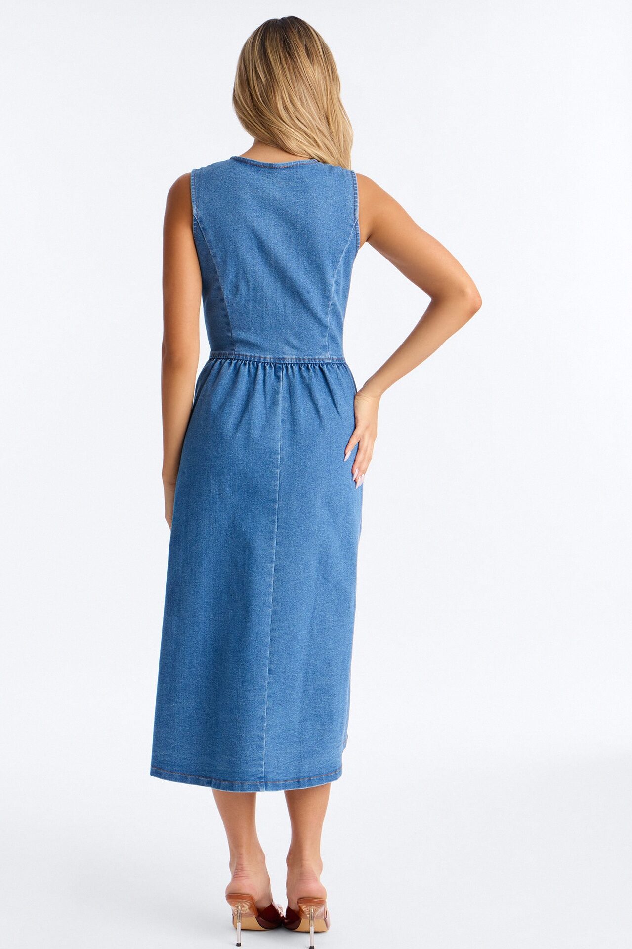 Rory Pleated Denim Midi Dress - Medium Wash
