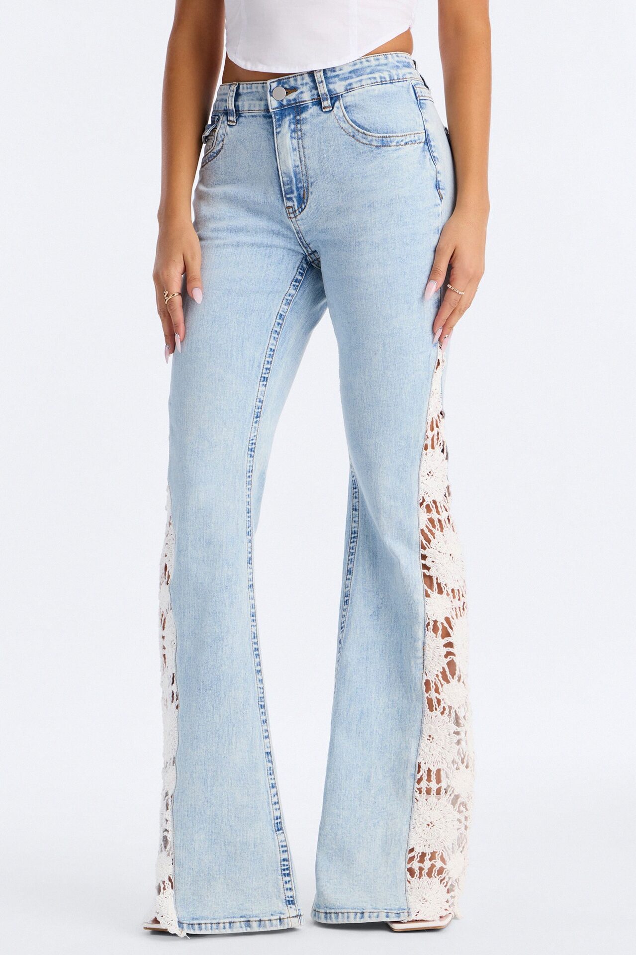 Lucy Low Rise Crochet Flare Jeans - Light Wash