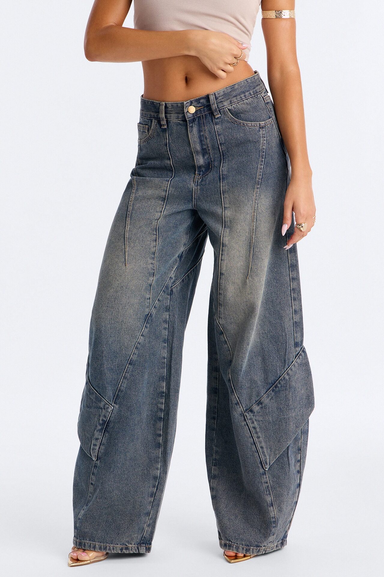 Simply Me Paneled Baggy Jeans - Dark Wash