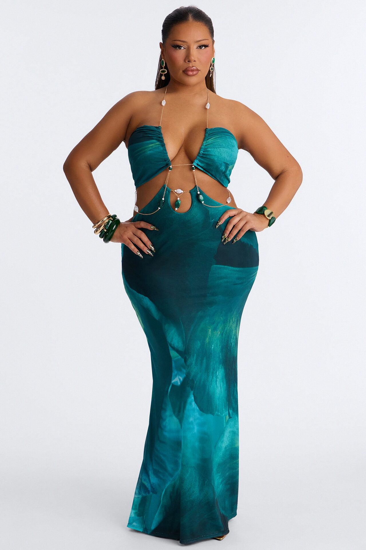 Roxanne Chain Mesh Maxi Dress - Teal