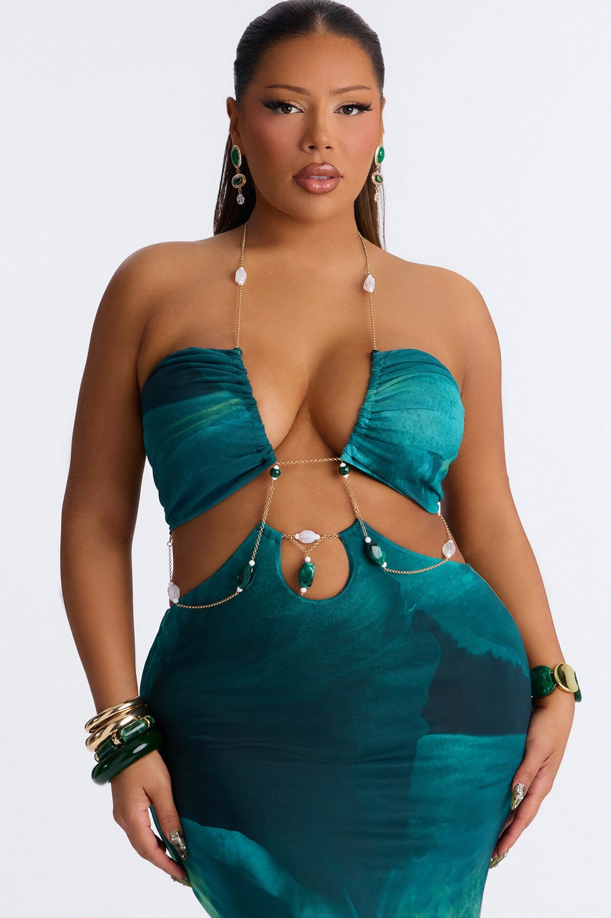 Roxanne Chain Mesh Maxi Dress - Teal