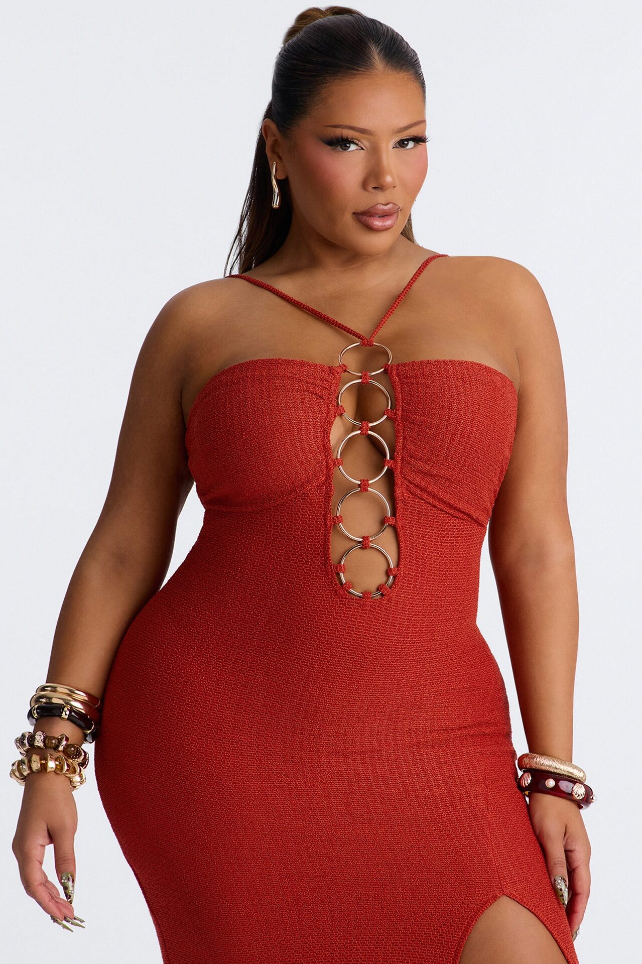 Tulum Nights Hardware Knit Maxi Dress - Rust