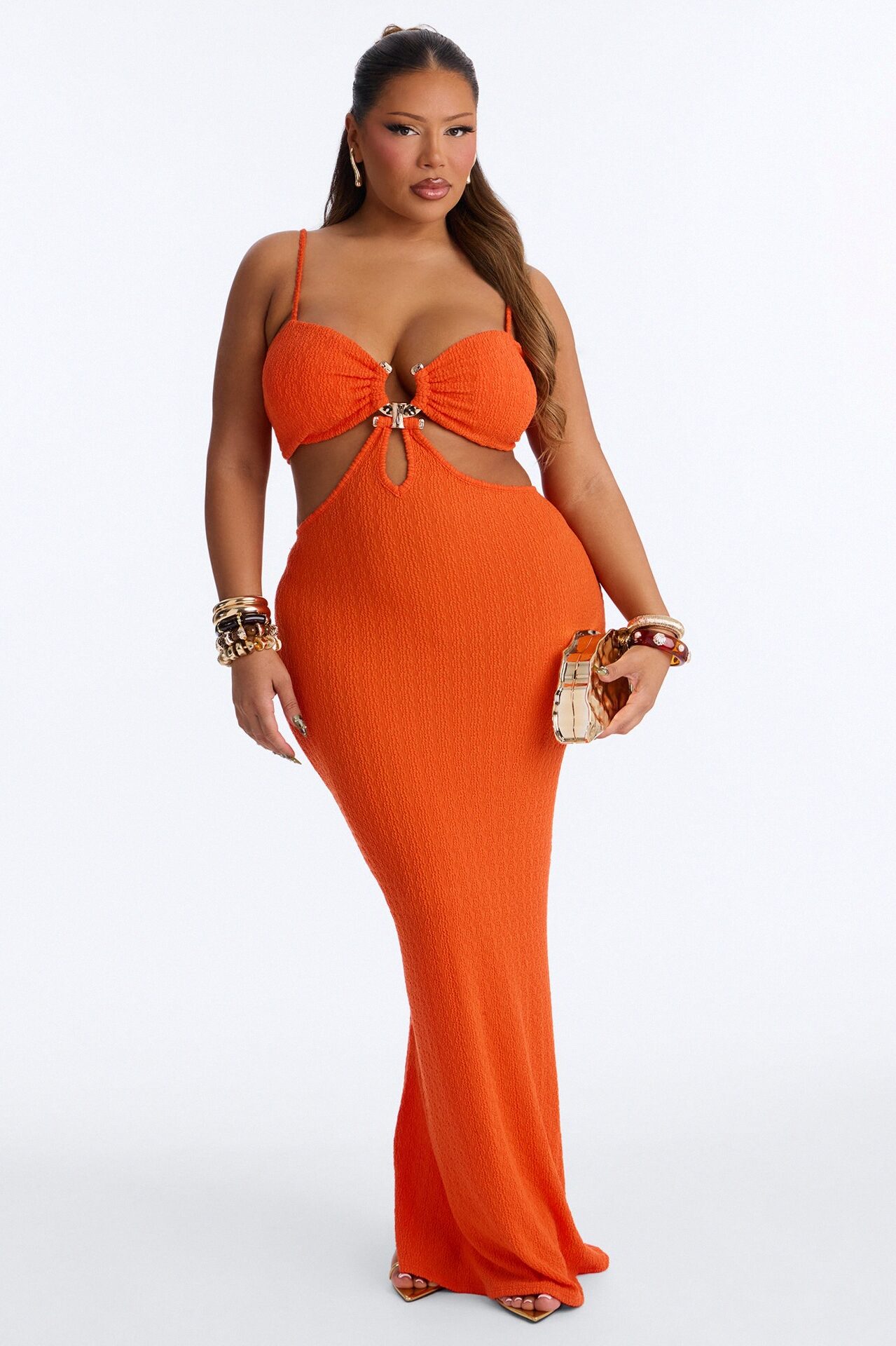Faye Textured Maxi Dress - Orange
