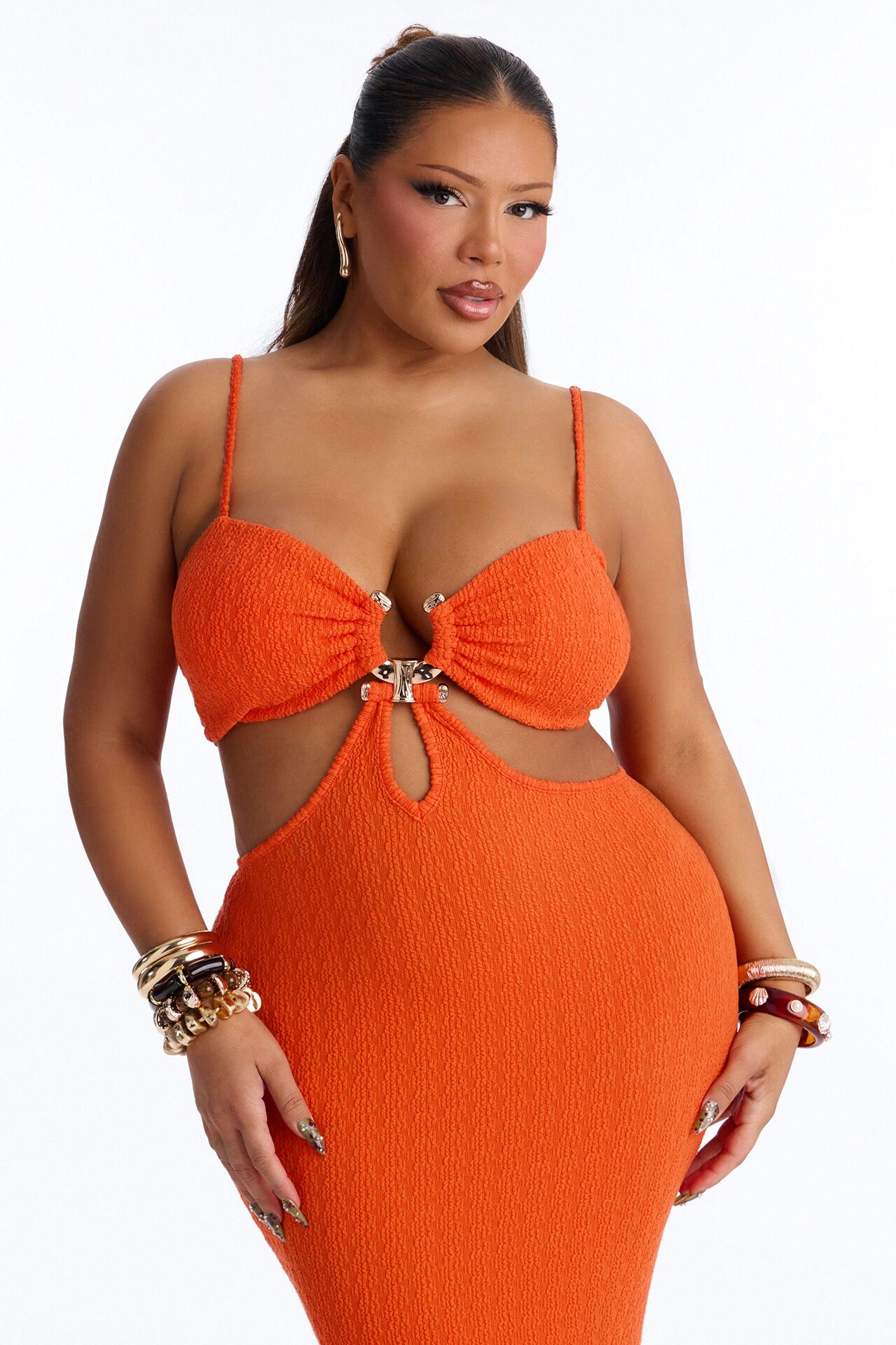 Faye Textured Maxi Dress - Orange