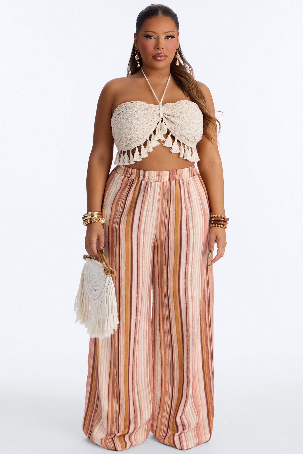 Tropic Heat Striped Linen Pant Set - Rust/combo