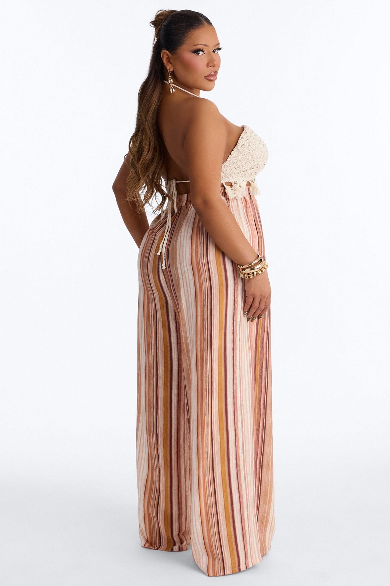 Tropic Heat Striped Linen Pant Set - Rust/combo