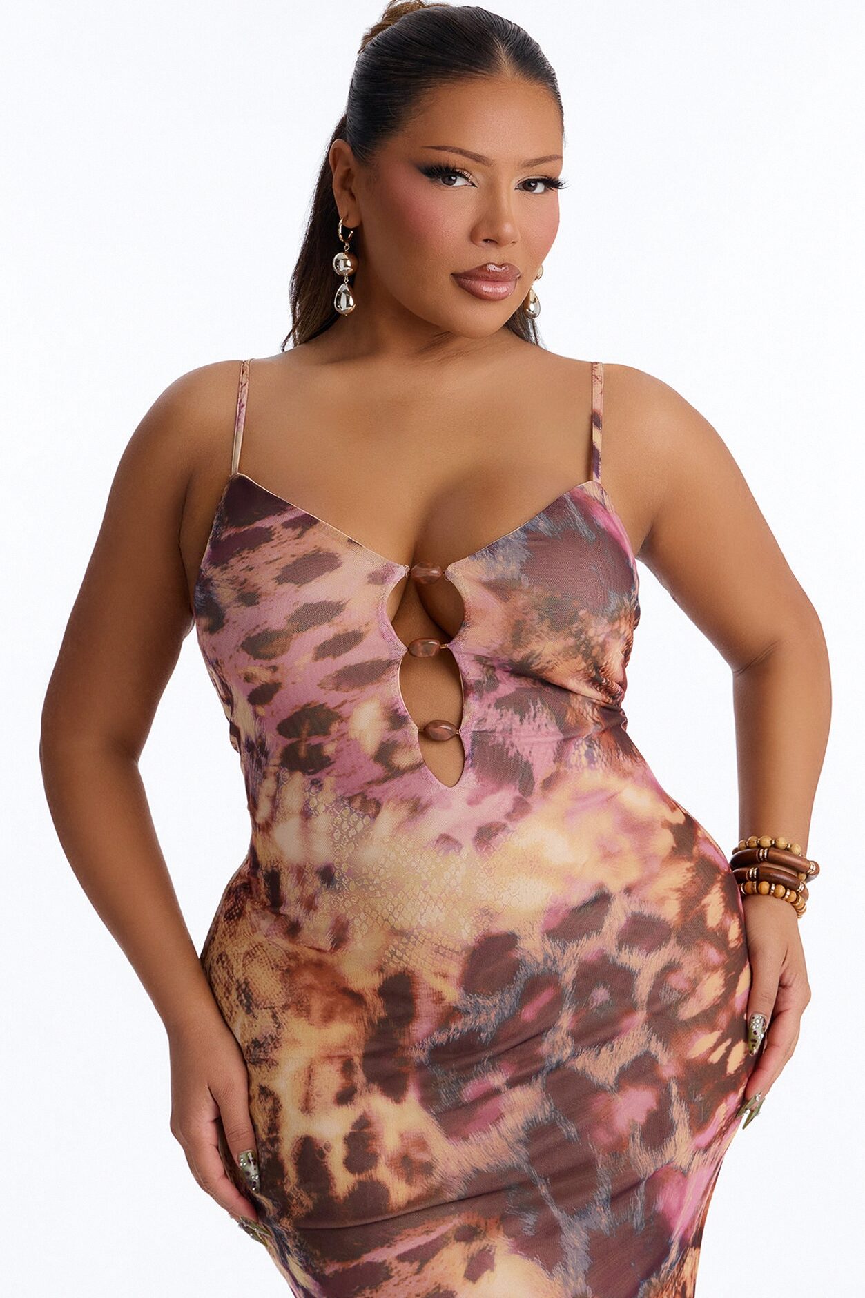 Yadira Animal Mesh Maxi Dress - Taupe/combo