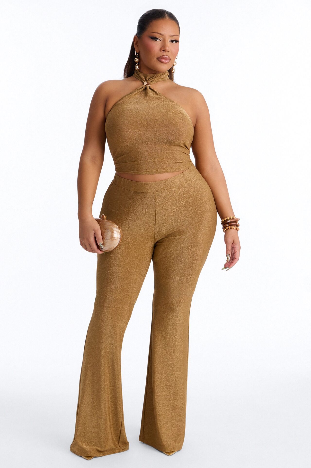 Golden Girl Metallic Knit Pant Set - Gold