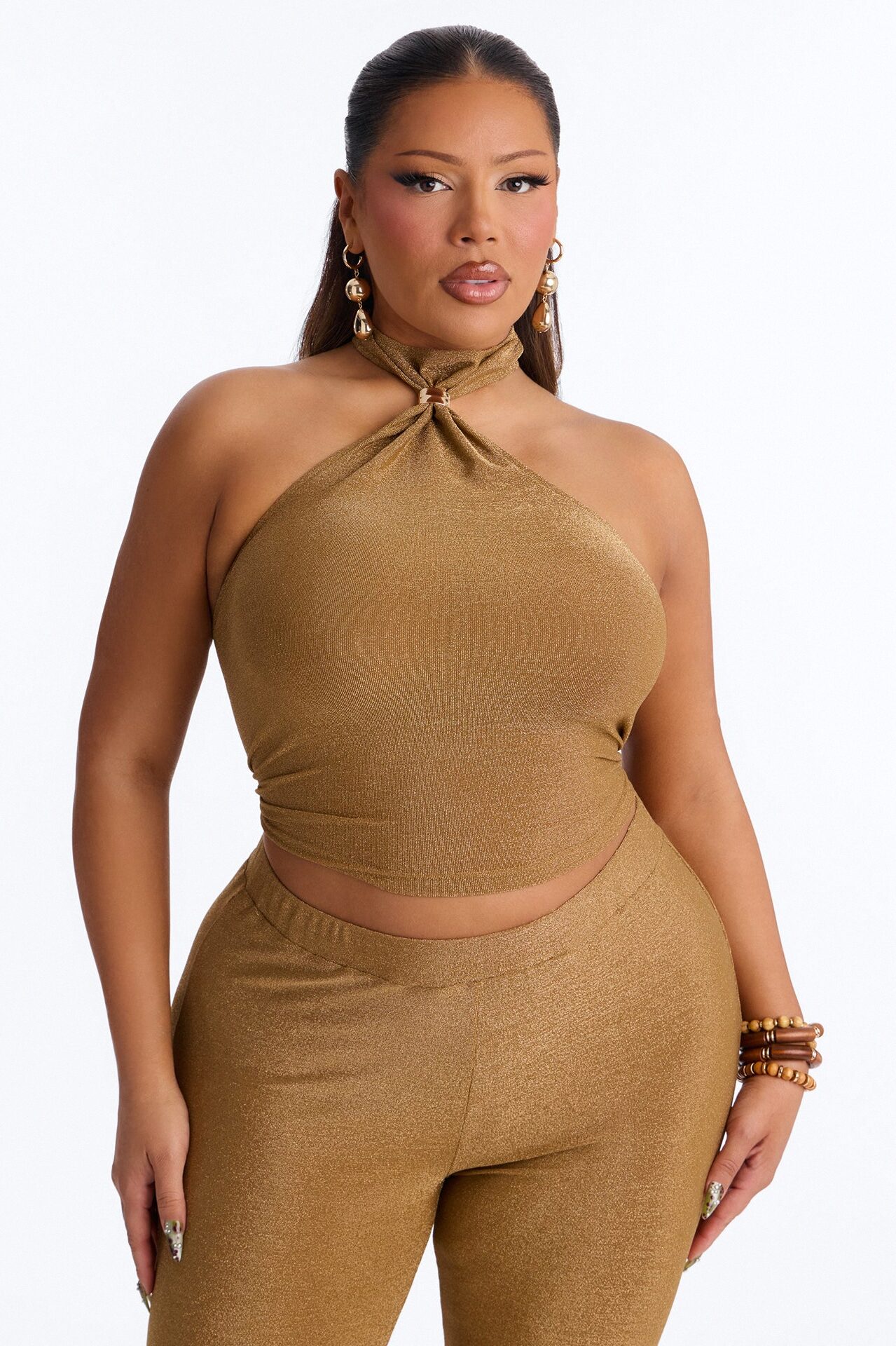 Golden Girl Metallic Knit Pant Set - Gold