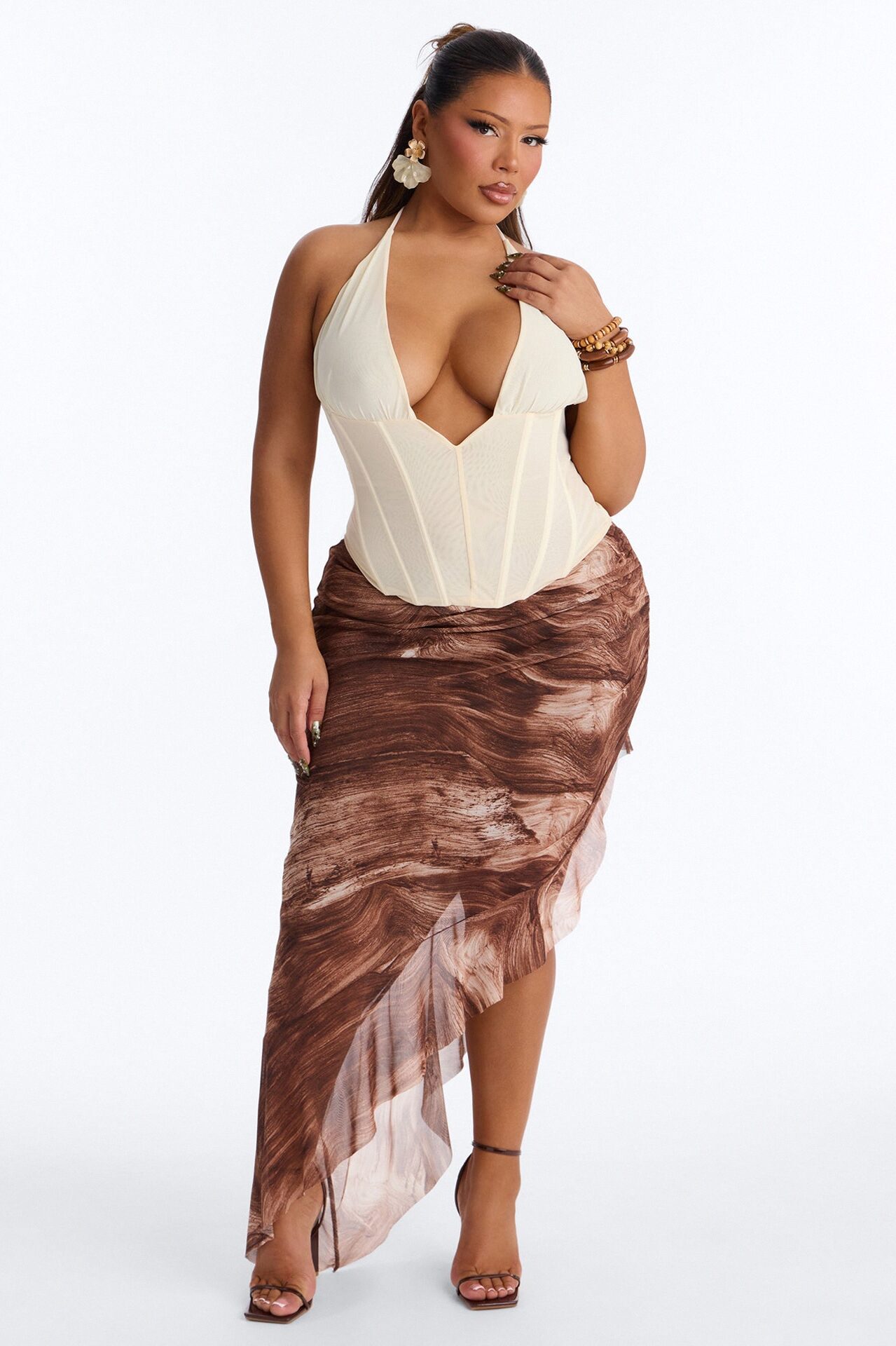Never Forget Corset Mesh Halter Top - Ivory