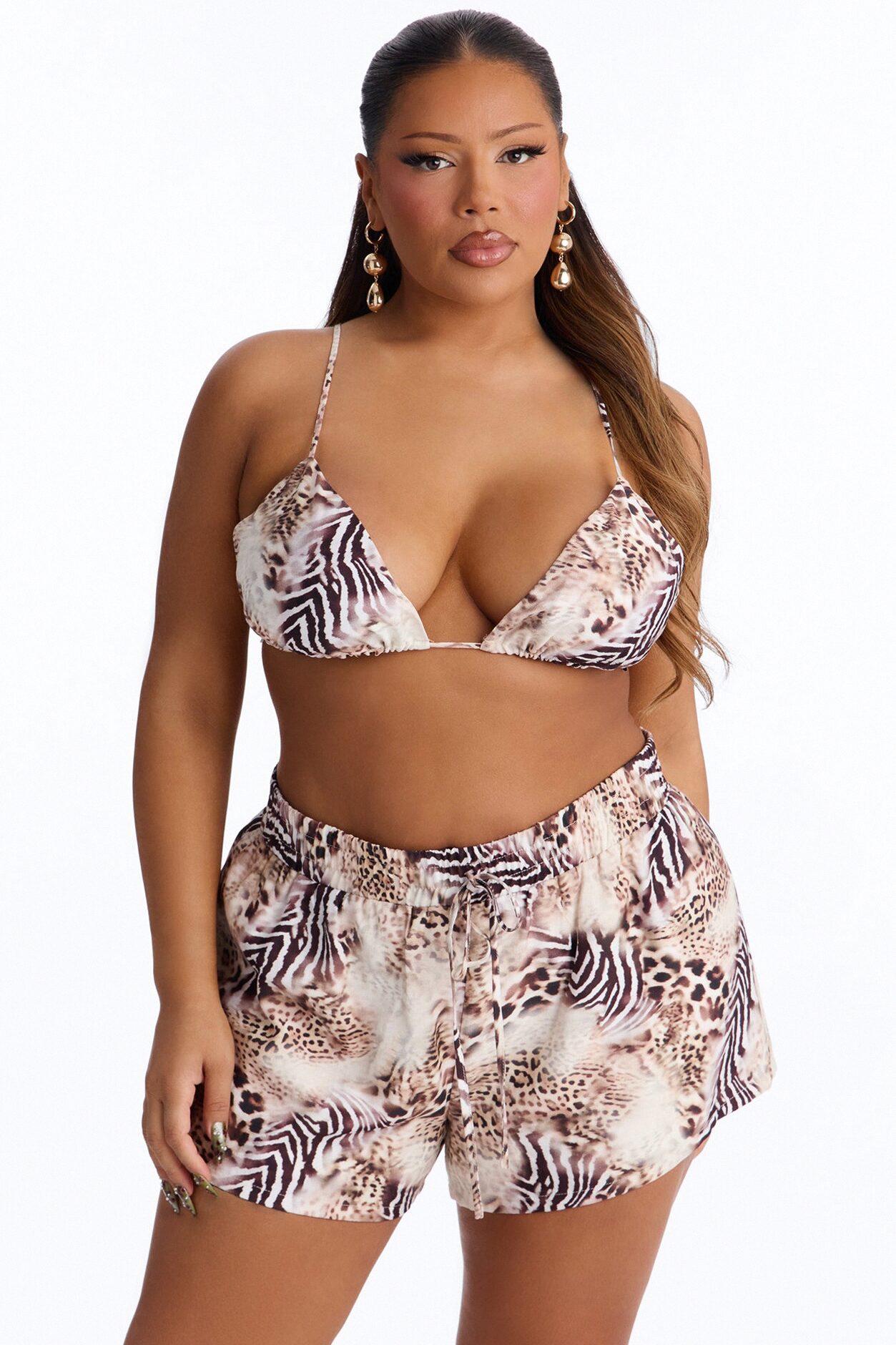 Leopard Legacy 3 Piece Short Set - Brown Combo