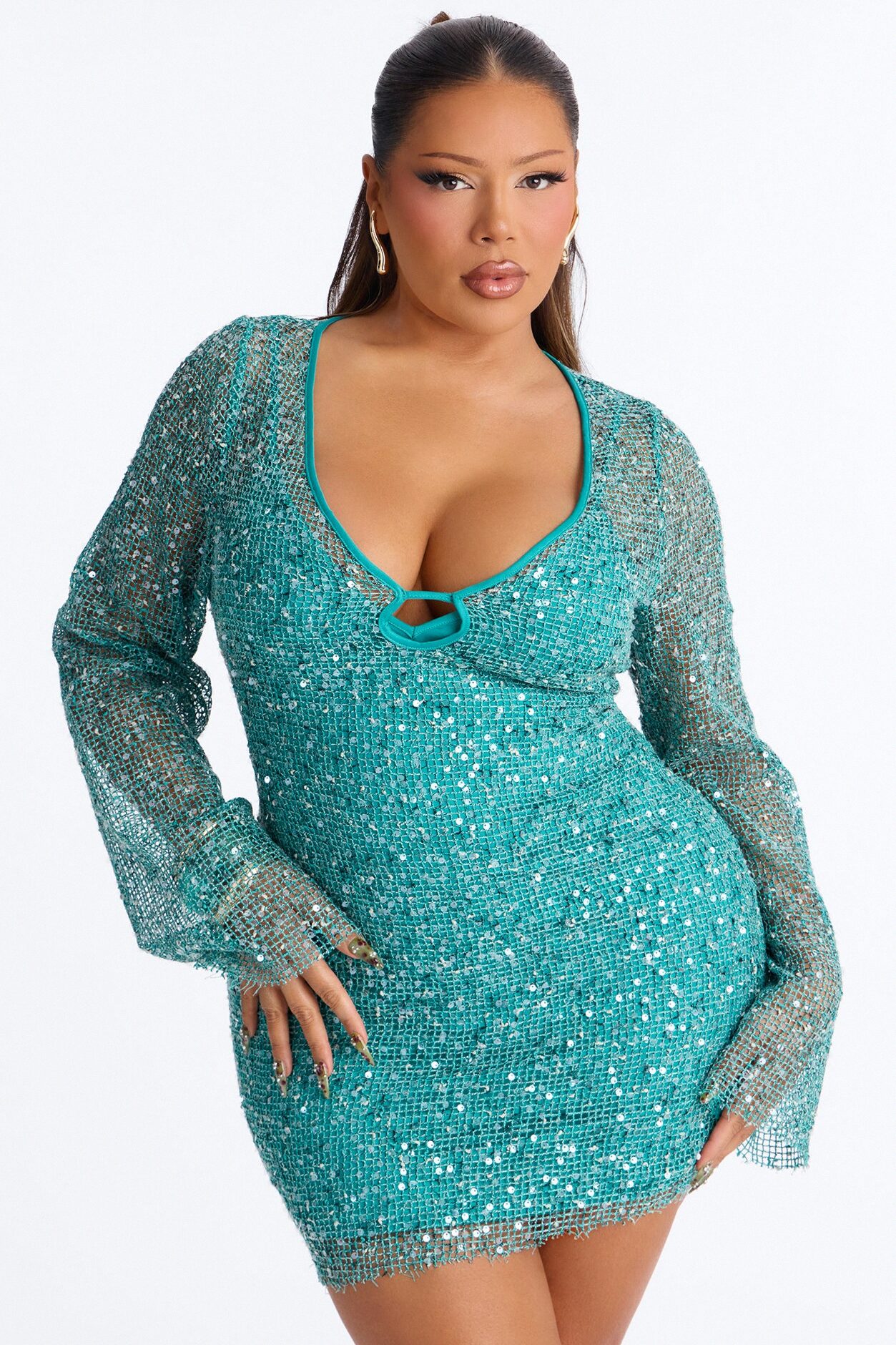 Out In The Tropics Crochet Mini Dress - Teal