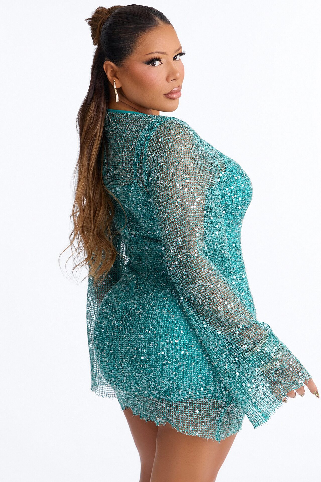 Out In The Tropics Crochet Mini Dress - Teal