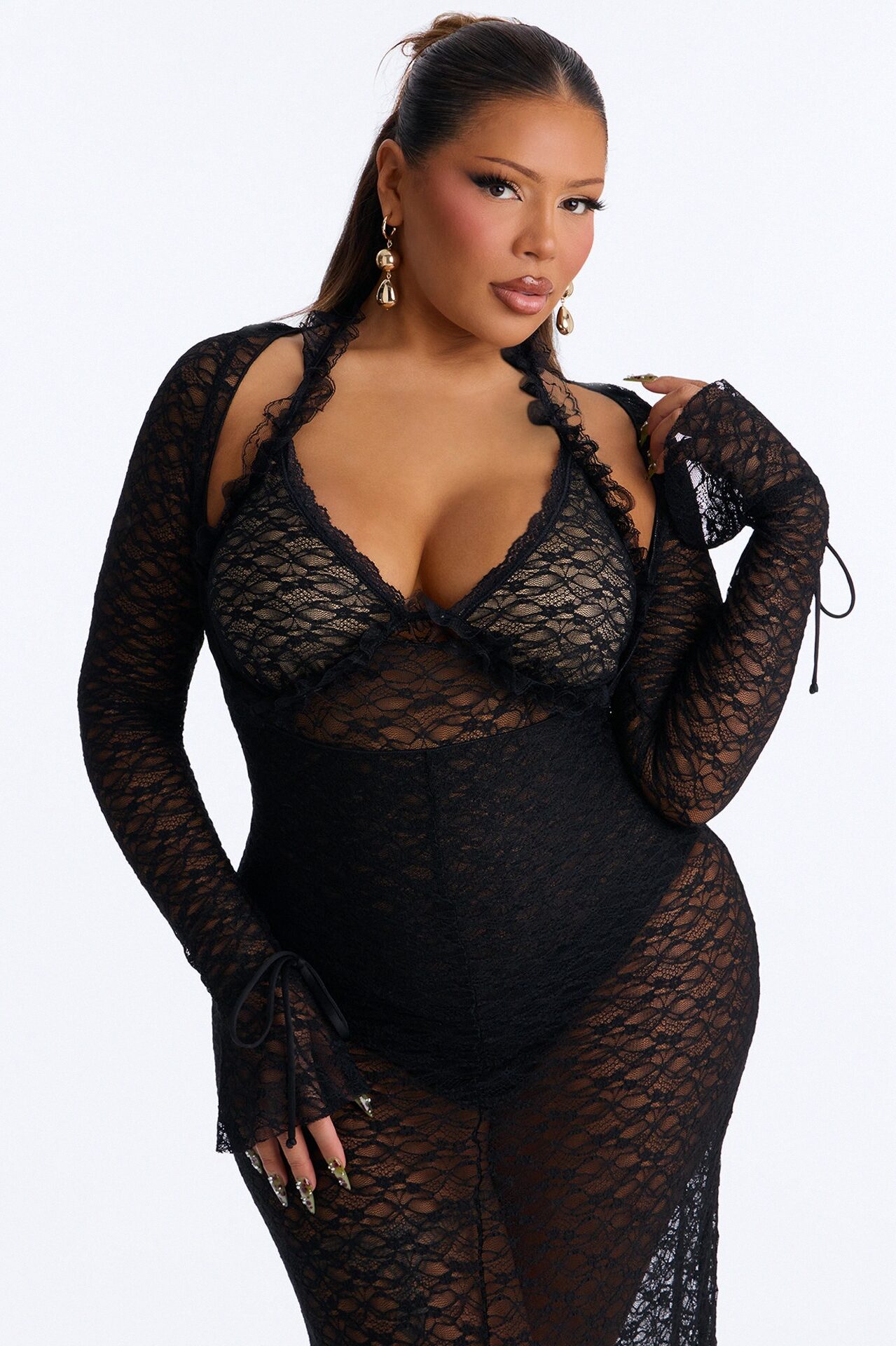All The Drama Lace Maxi Dress - Black