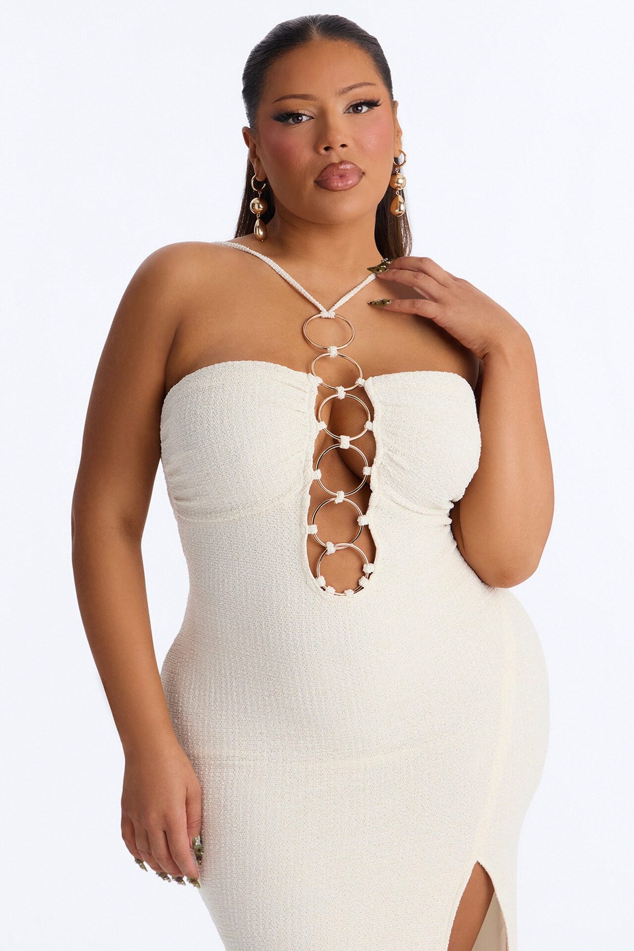 Tulum Nights Hardware Knit Maxi Dress - White