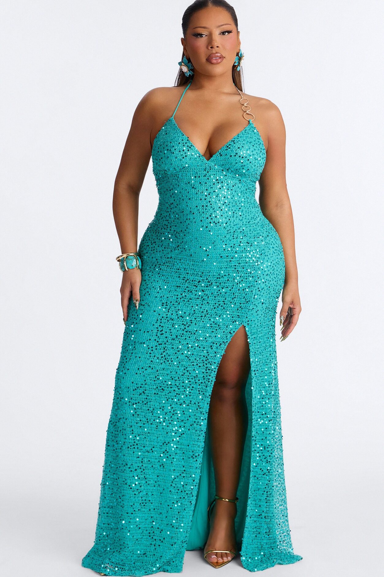 Esme Sequin Gown Maxi - Turquoise