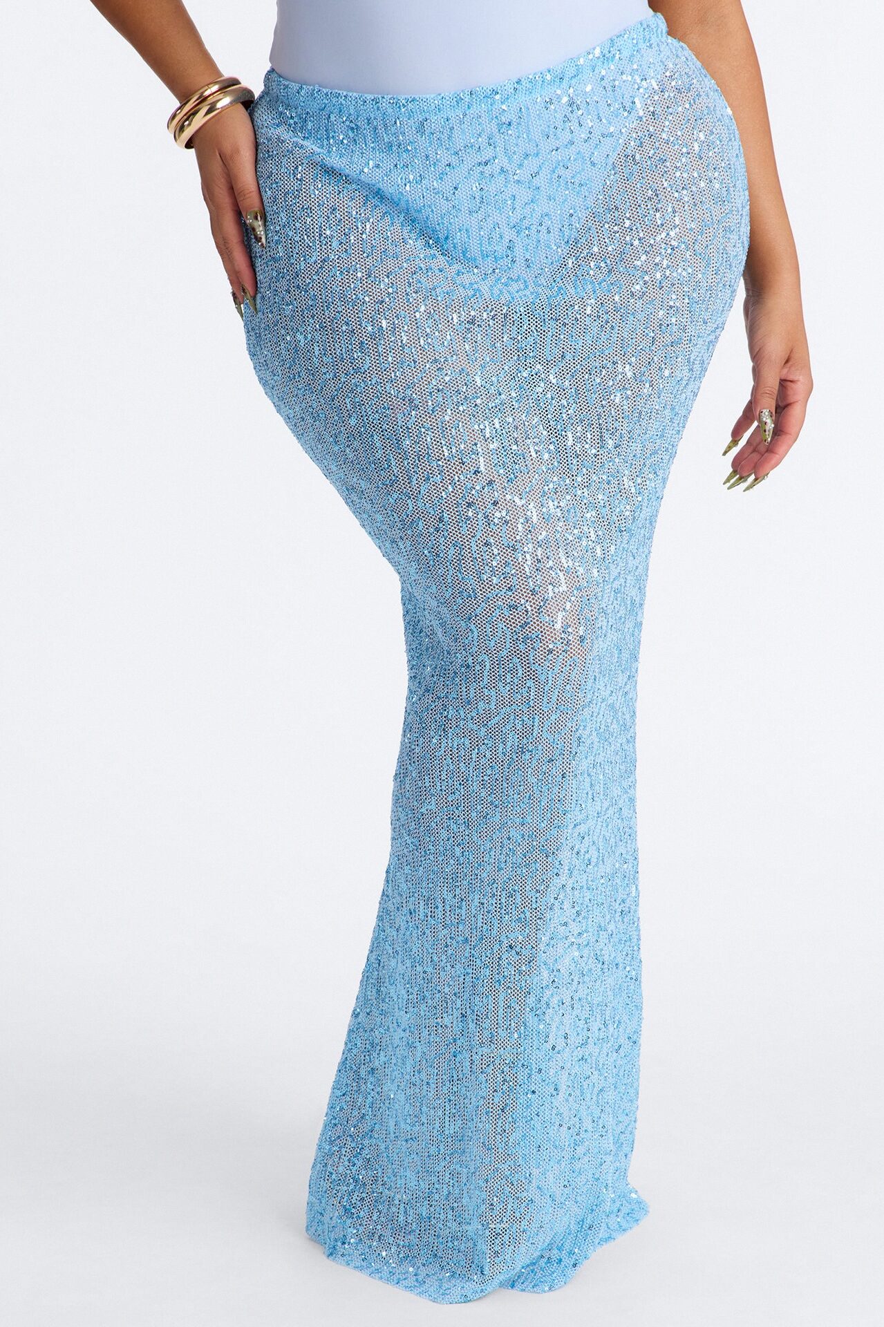 Lost In Paradise Sequin Maxi Skirt - Light Blue