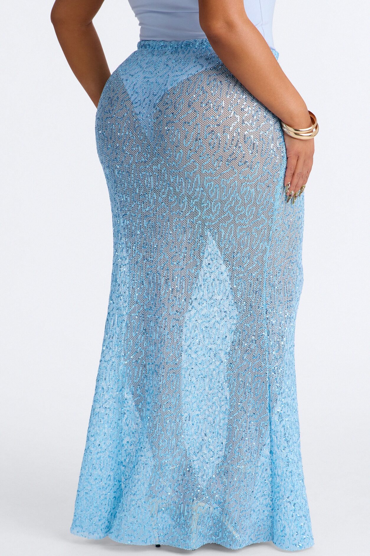 Lost In Paradise Sequin Maxi Skirt - Light Blue
