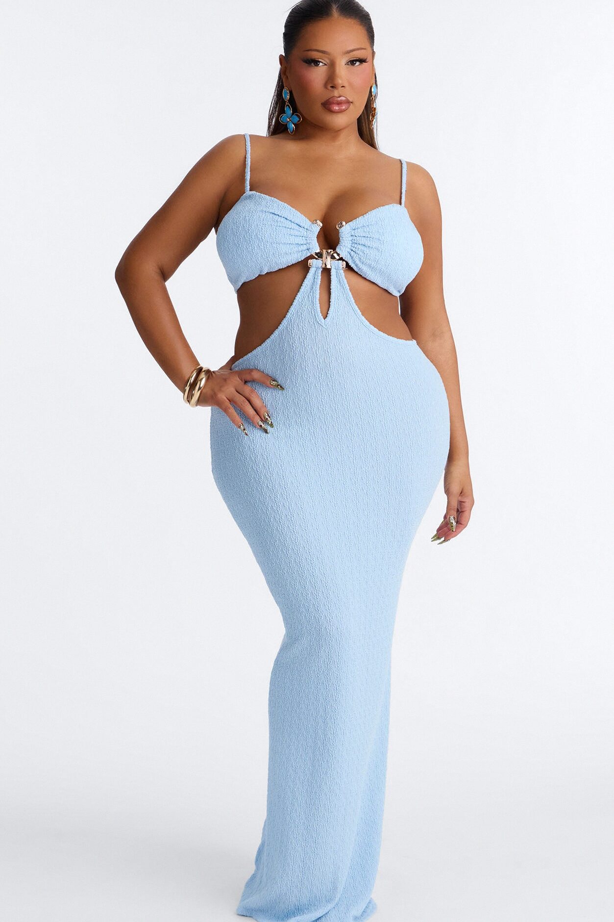 Faye Textured Maxi Dress - Light Blue