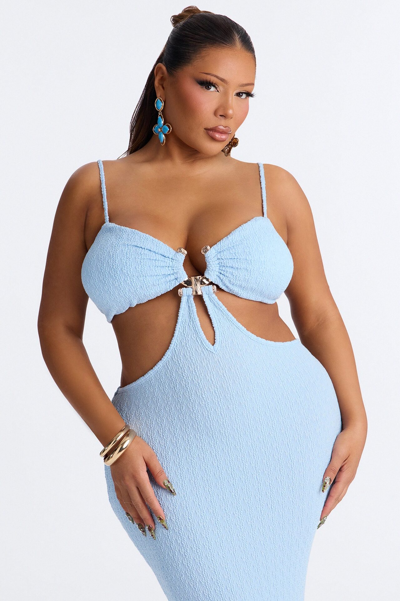 Faye Textured Maxi Dress - Light Blue