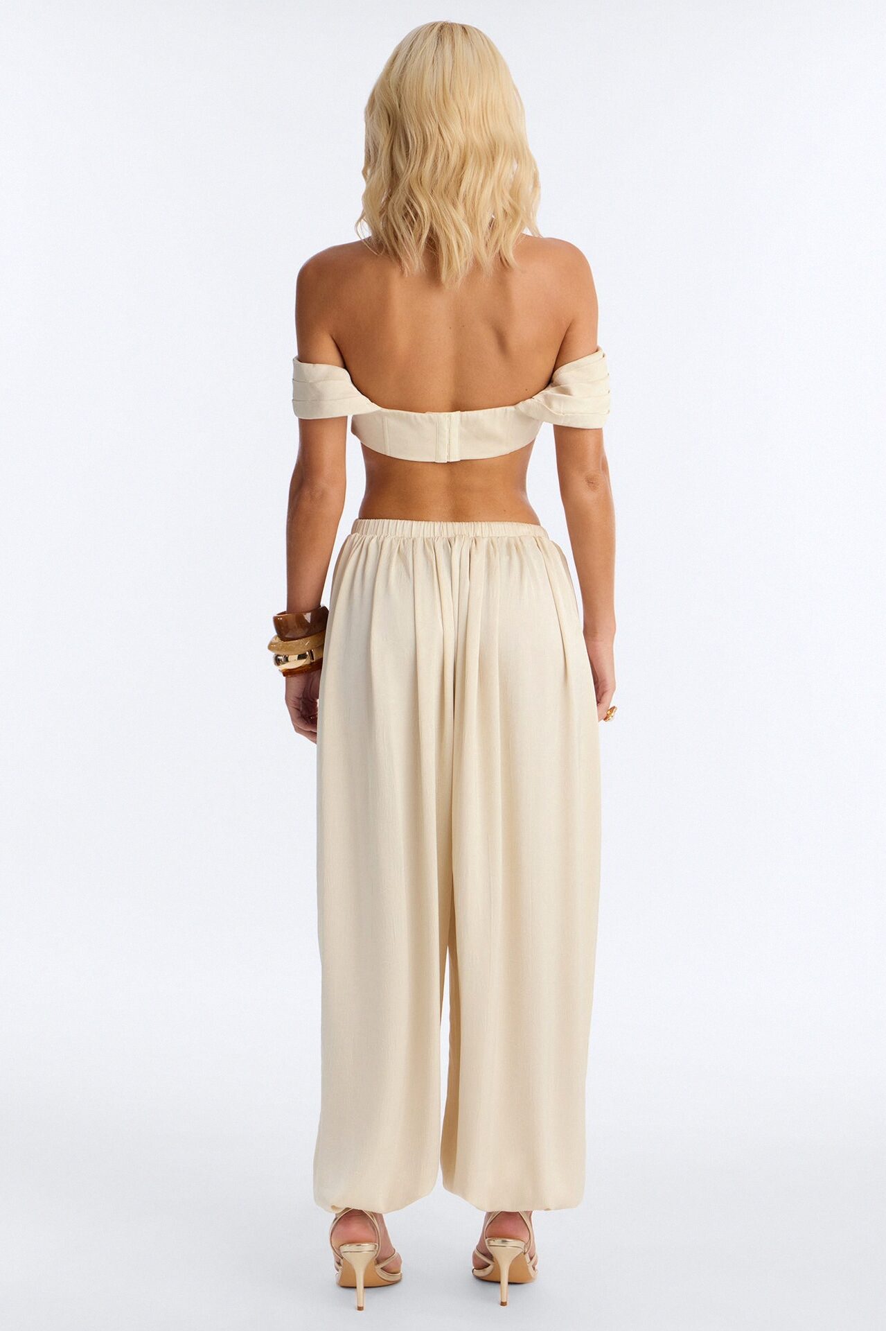 Aperol Satin Balloon Pant Set - Ivory