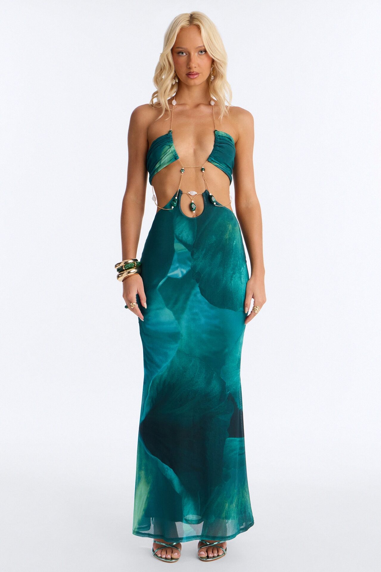 Roxanne Chain Mesh Maxi Dress - Teal
