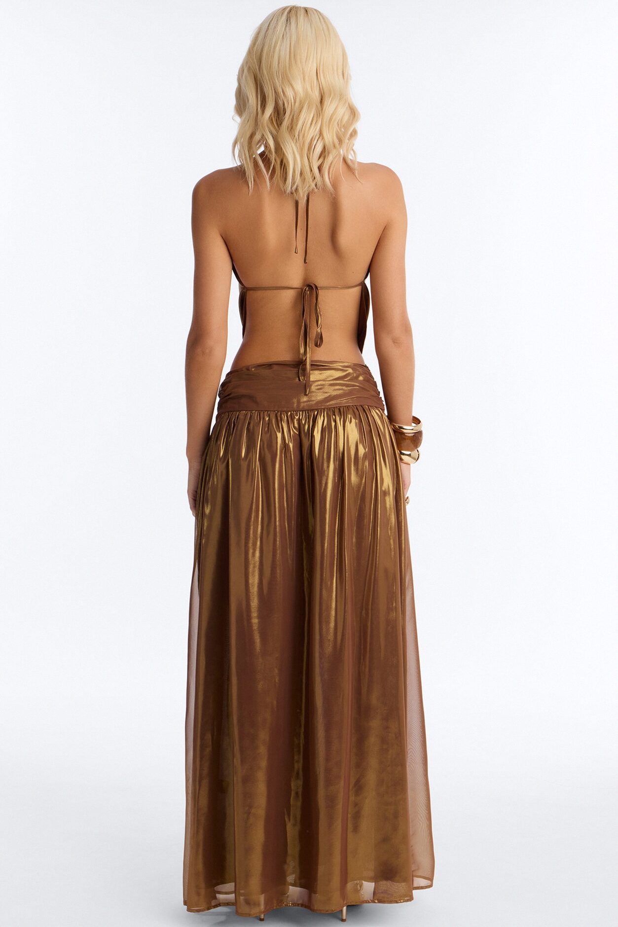 Moonlight Metallic Chiffon Maxi Dress - Bronze
