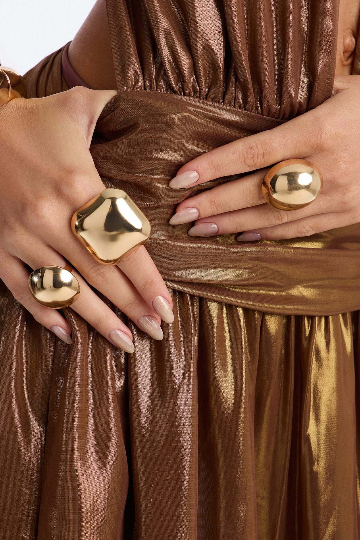 Moon Stone 3 Piece Ring Set - Gold