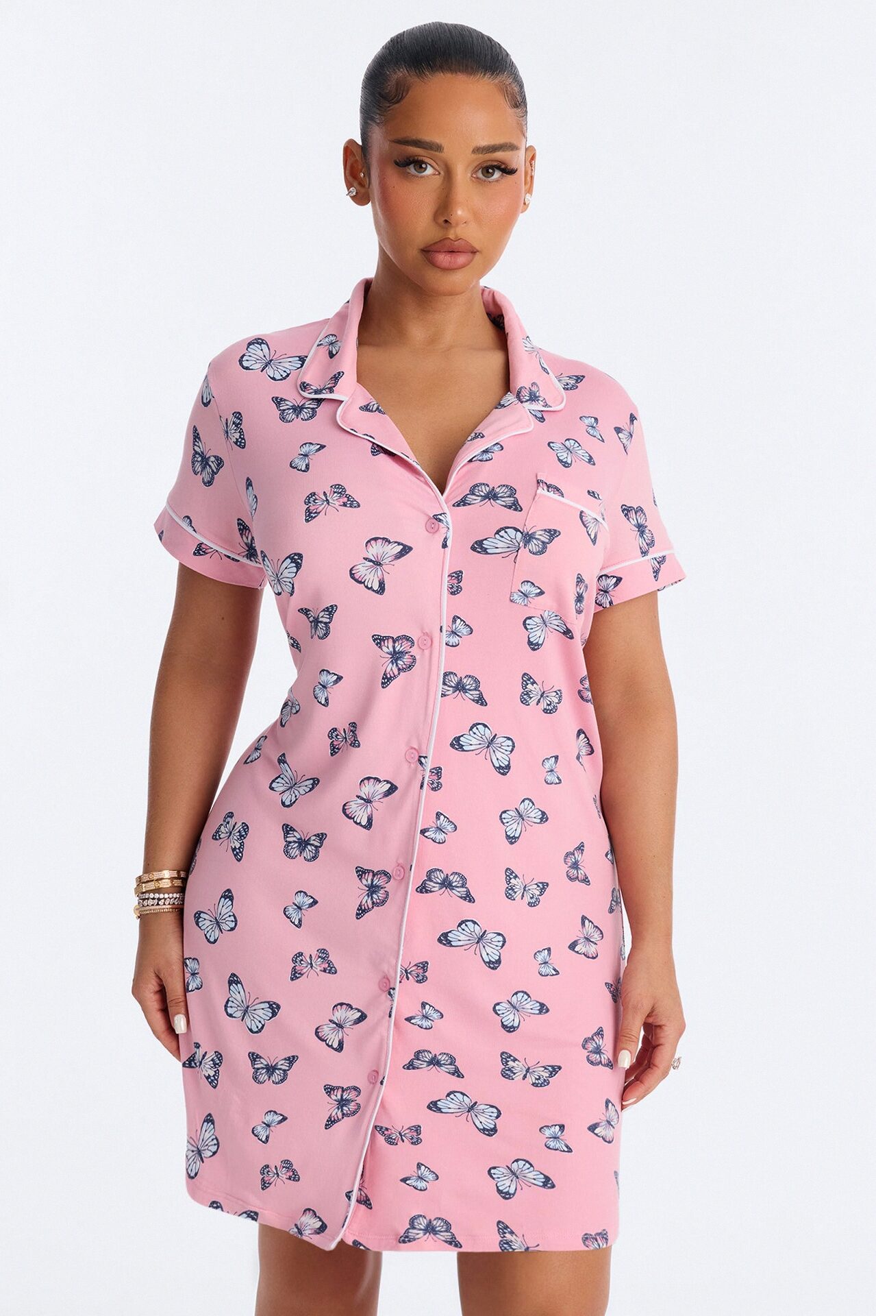 Domino Butterflies Sleep Shirt - Pink/combo