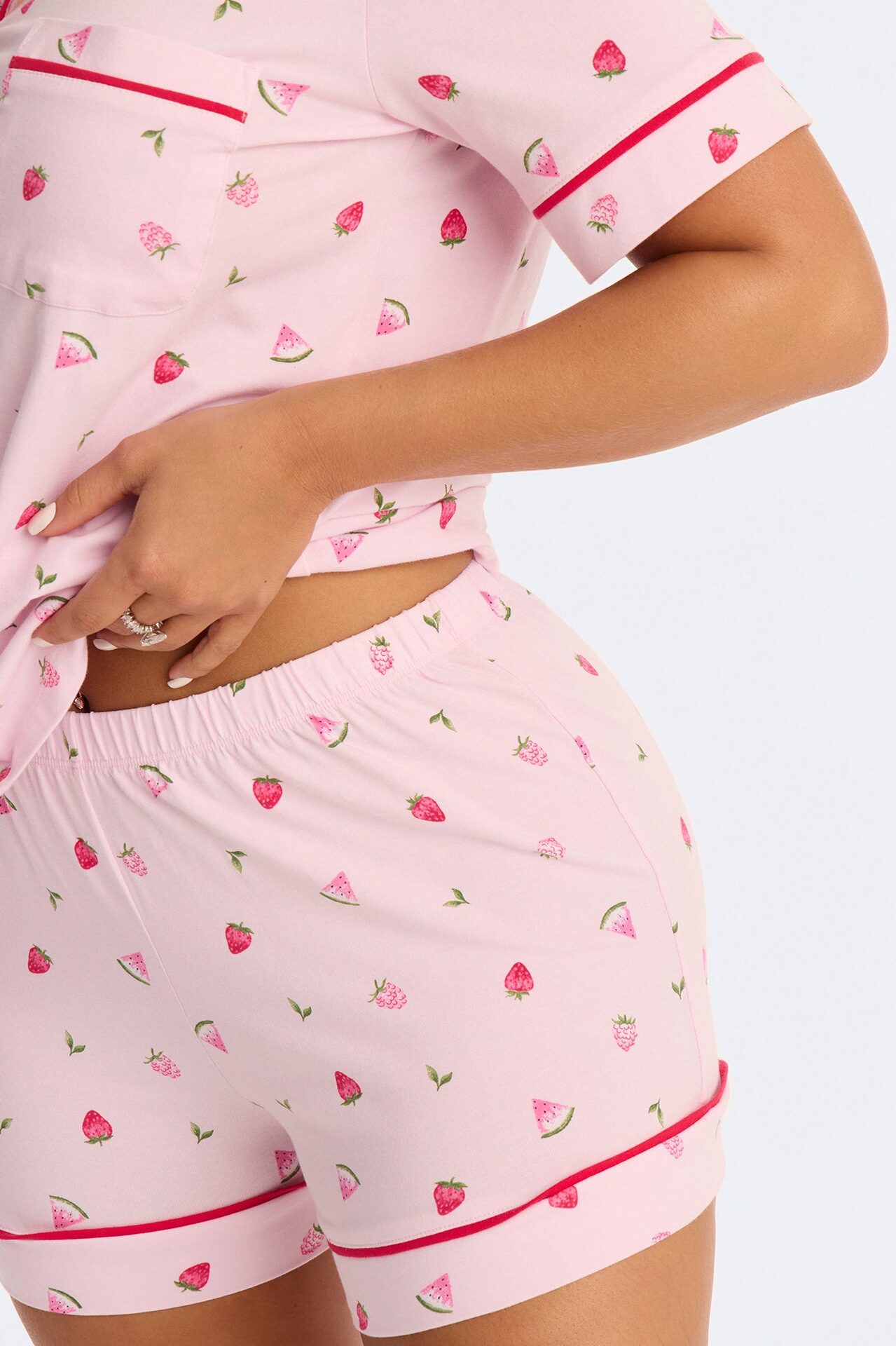 Summer Days Fruit Notch Collar PJ Short Set - Pink/combo
