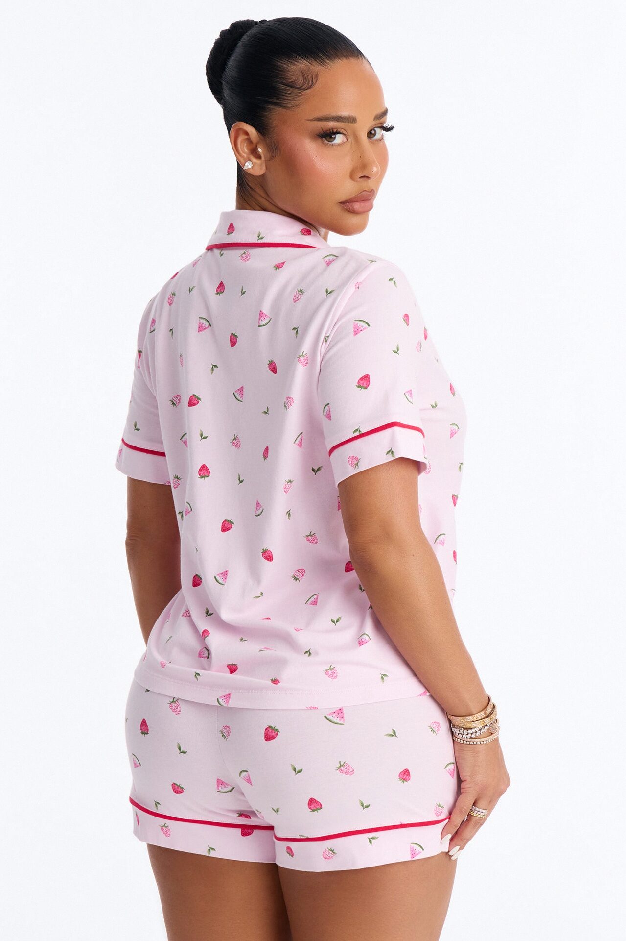Summer Days Fruit Notch Collar PJ Short Set - Pink/combo