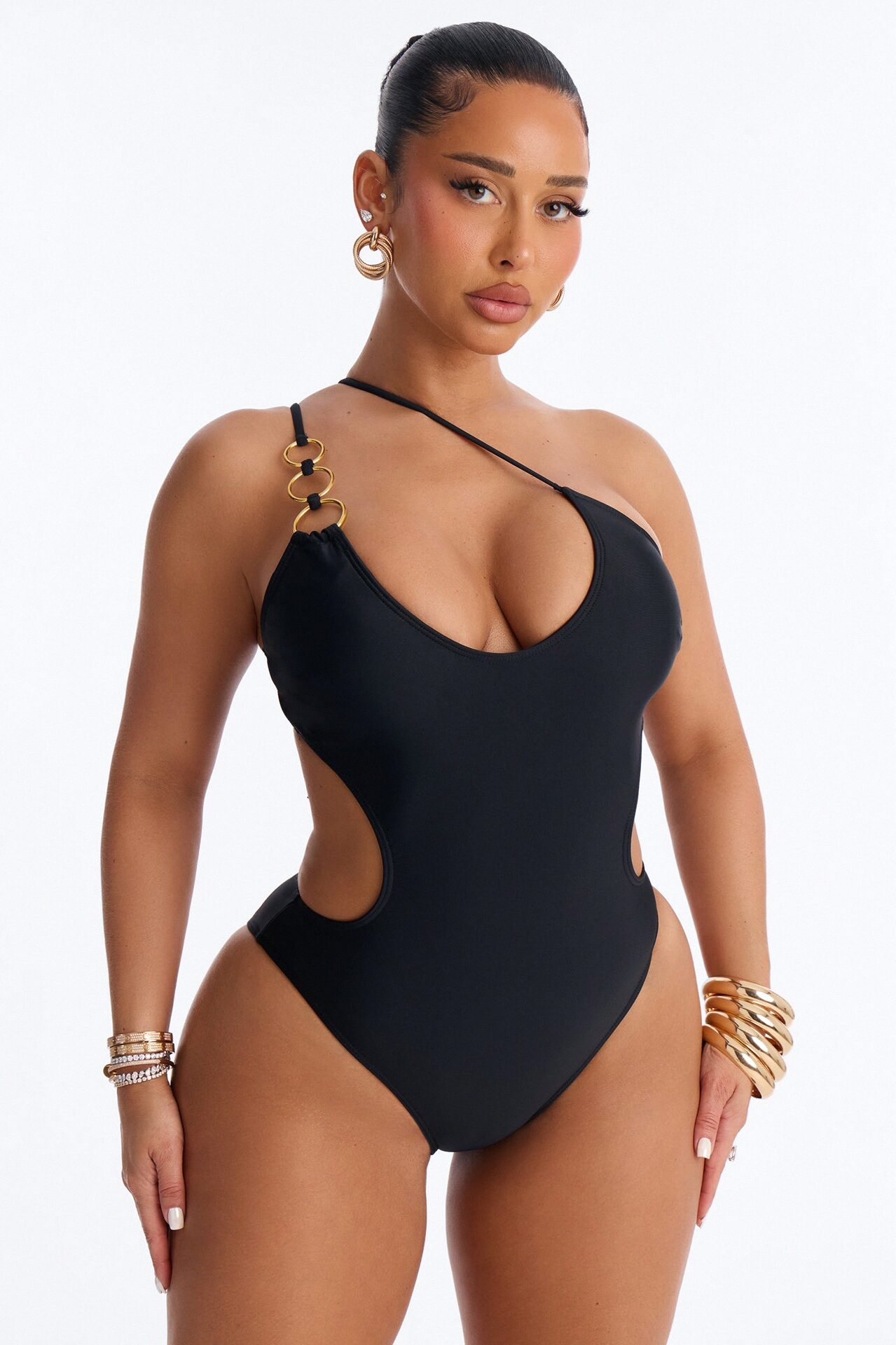 Coconut Life O-Ring Asymmetrical Side Out 1 Piece Swimsuit - Black