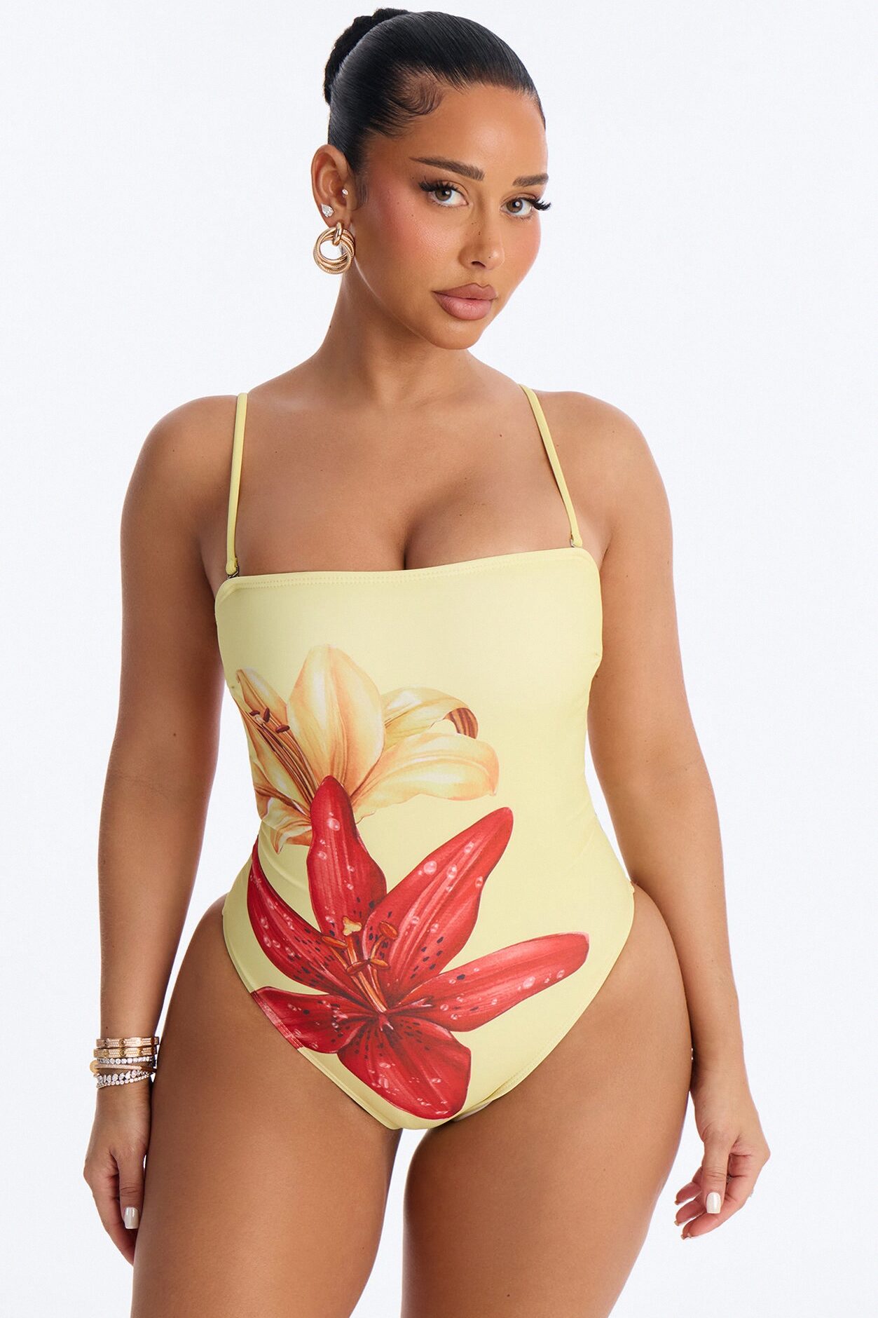 Nelissa Floral 1 Piece Strapless Swimsuit - Yellow/combo