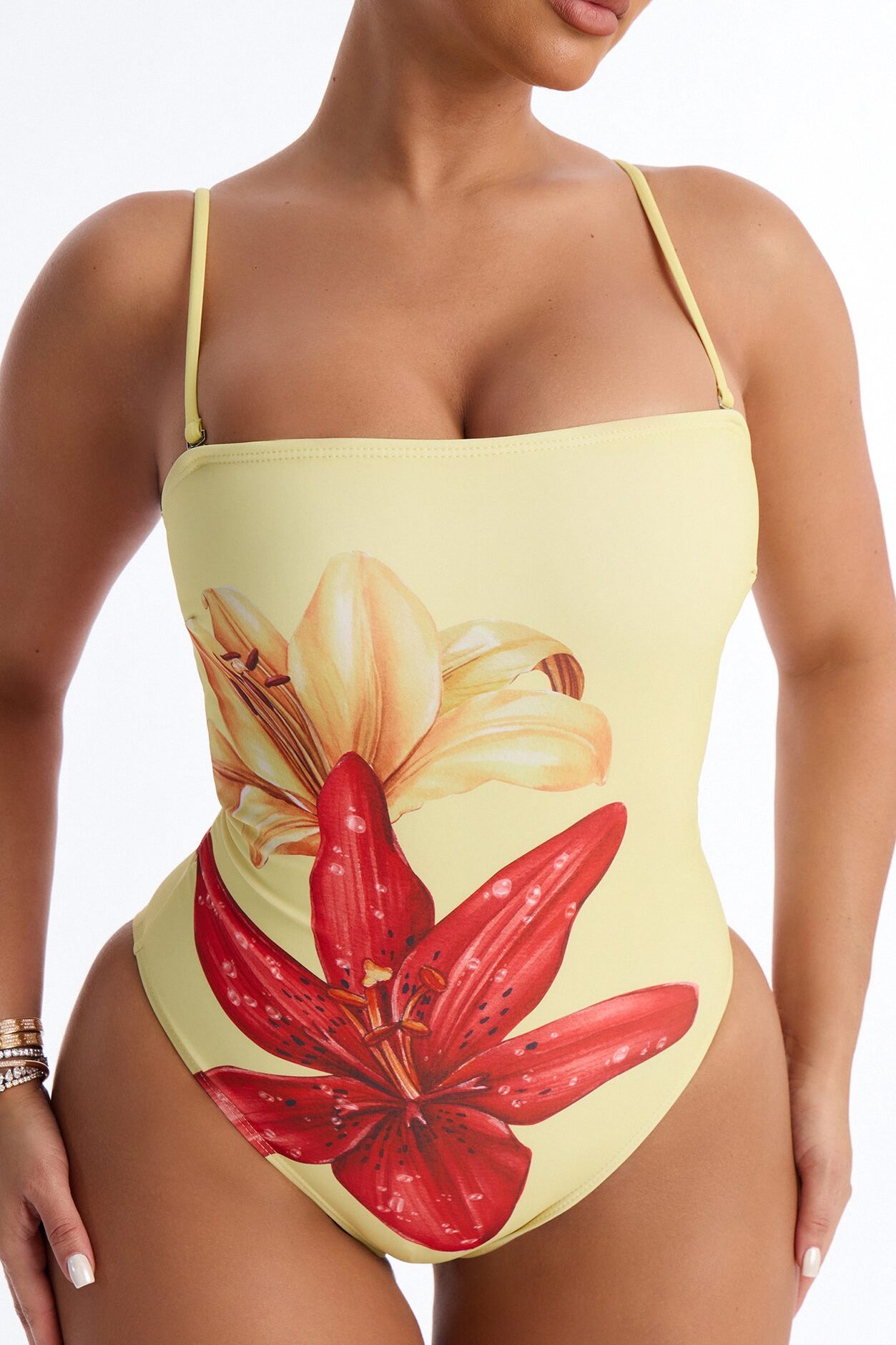 Nelissa Floral 1 Piece Strapless Swimsuit - Yellow/combo