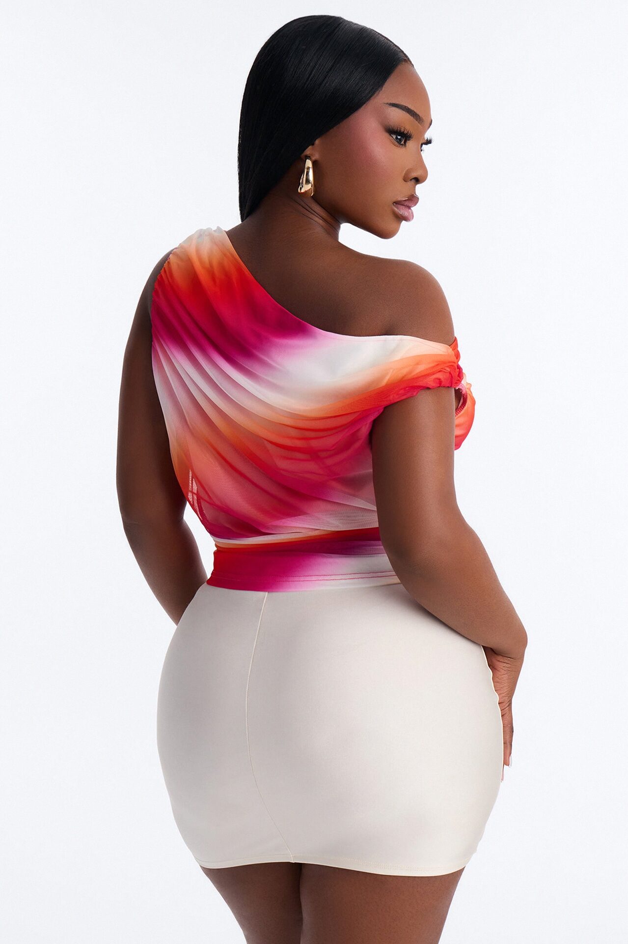 Belize Babe Abstract Mesh Off Shoulder Top - Pink/combo