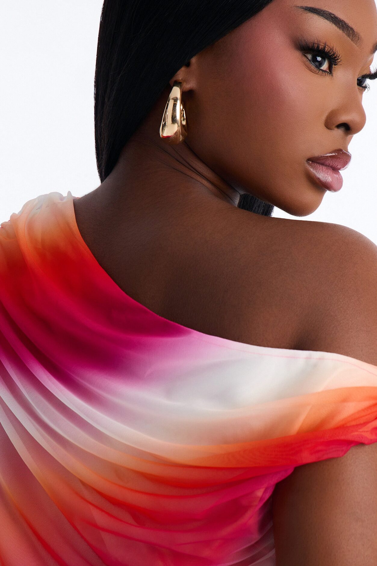 Belize Babe Abstract Mesh Off Shoulder Top - Pink/combo
