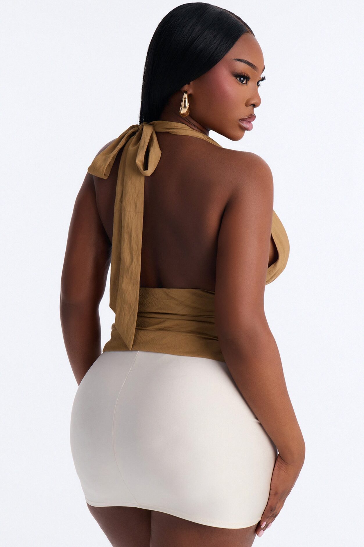 Vacation Cutie Shell Sequin Halter Top - Taupe