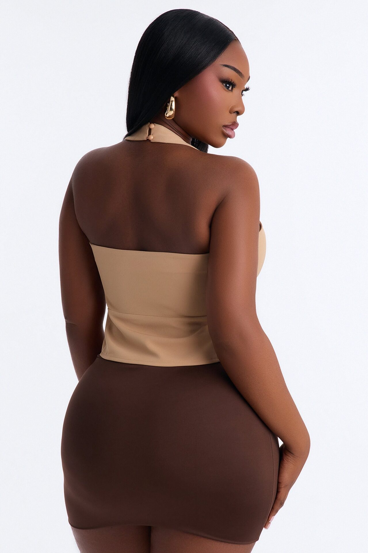 Callie Cut Out Twill Halter Top - Taupe