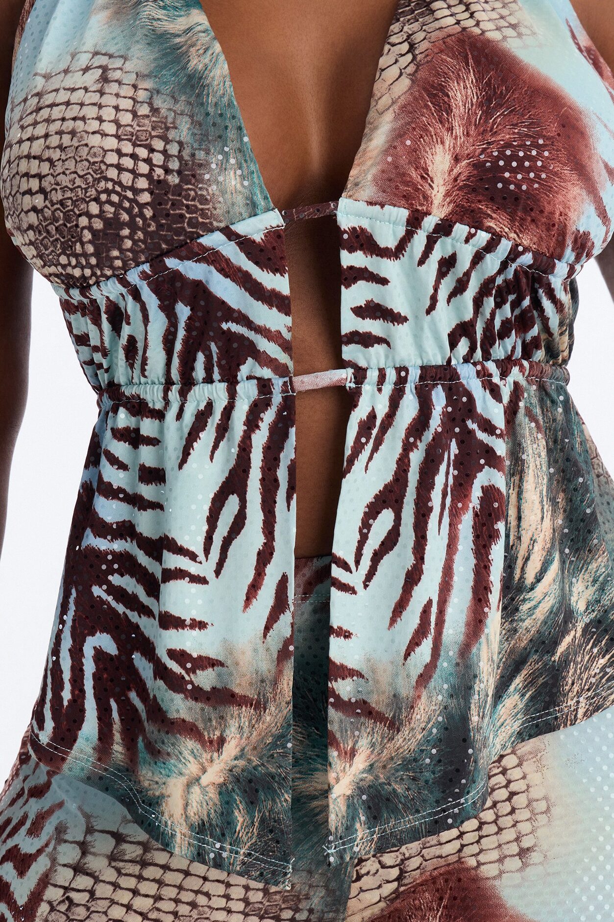 Main Thing Shimmer Halter Short Set - Blue/combo